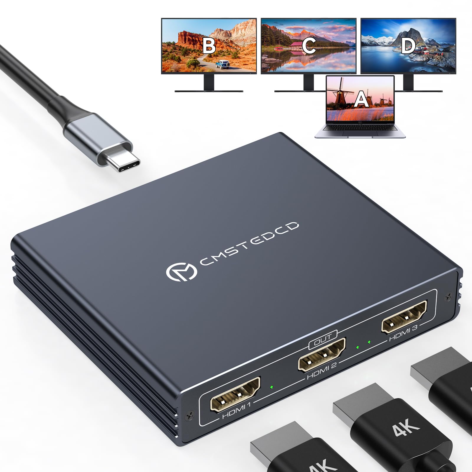 Fquanmap Splitter USB C a HDMI 3 Monitor con 100W PD