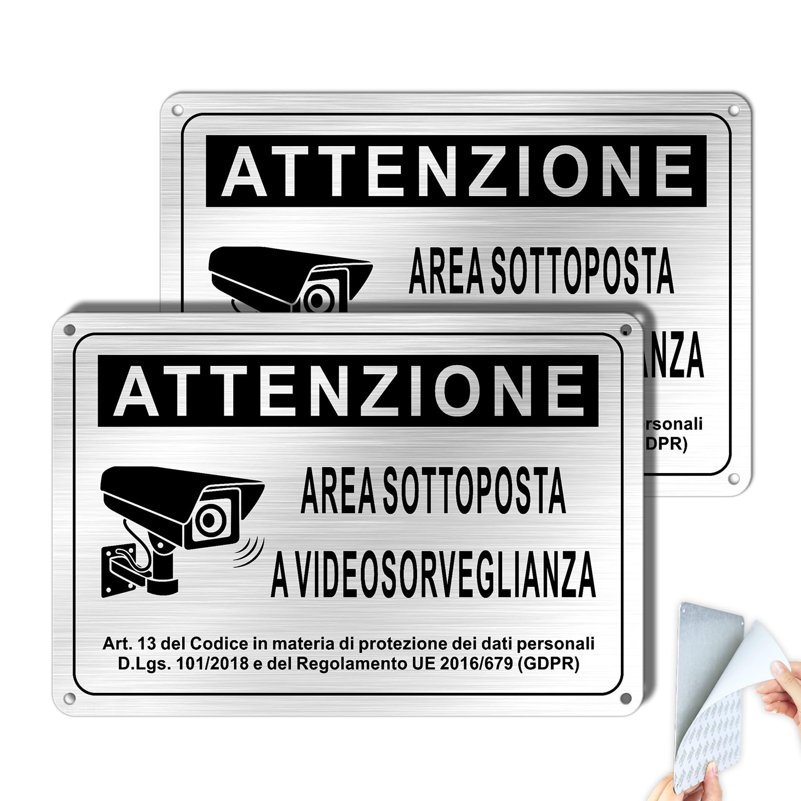 Cartello Metallo Videosorveglianza 22x15cm 2 Pezzi