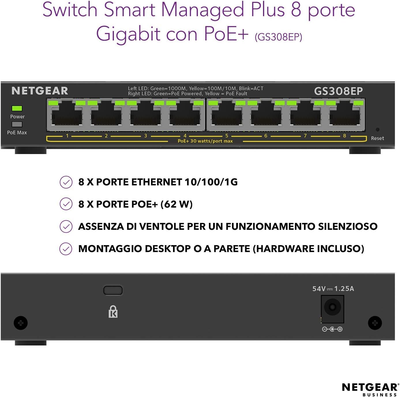 Netgear Switch Ethernet 8 Porte PoE Gigabit Plus GS308EP - immagine 2