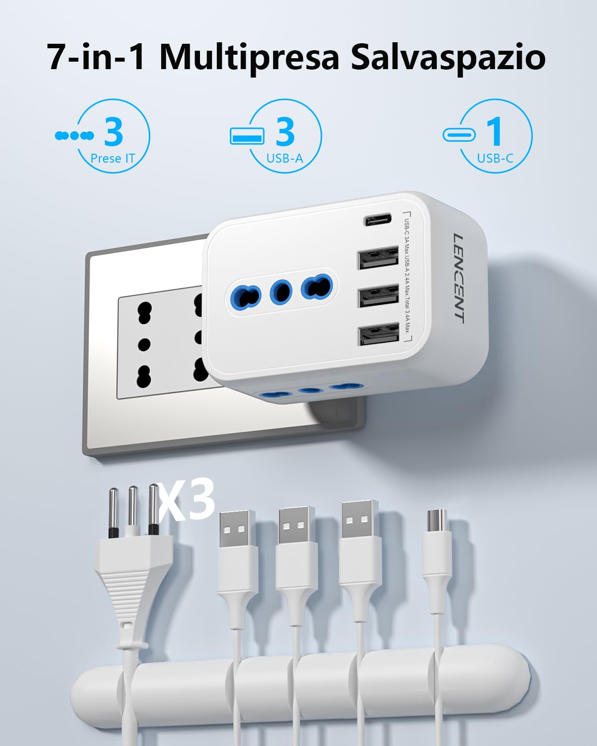 Lencent Multipresa Salvaspazio 2500W - immagine 2