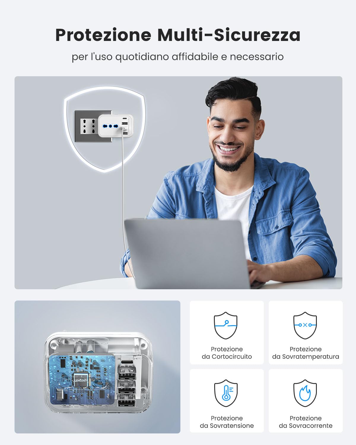 Lencent Multipresa Salvaspazio 2500W - immagine 6