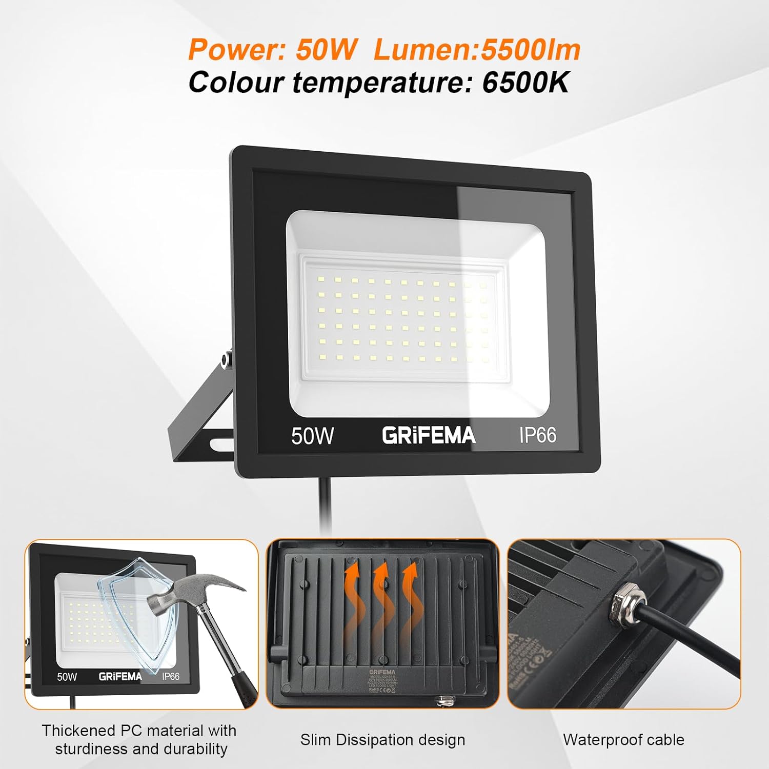 GRIFEMA - Faretto LED da Esterno 50W 6500K - immagine 7