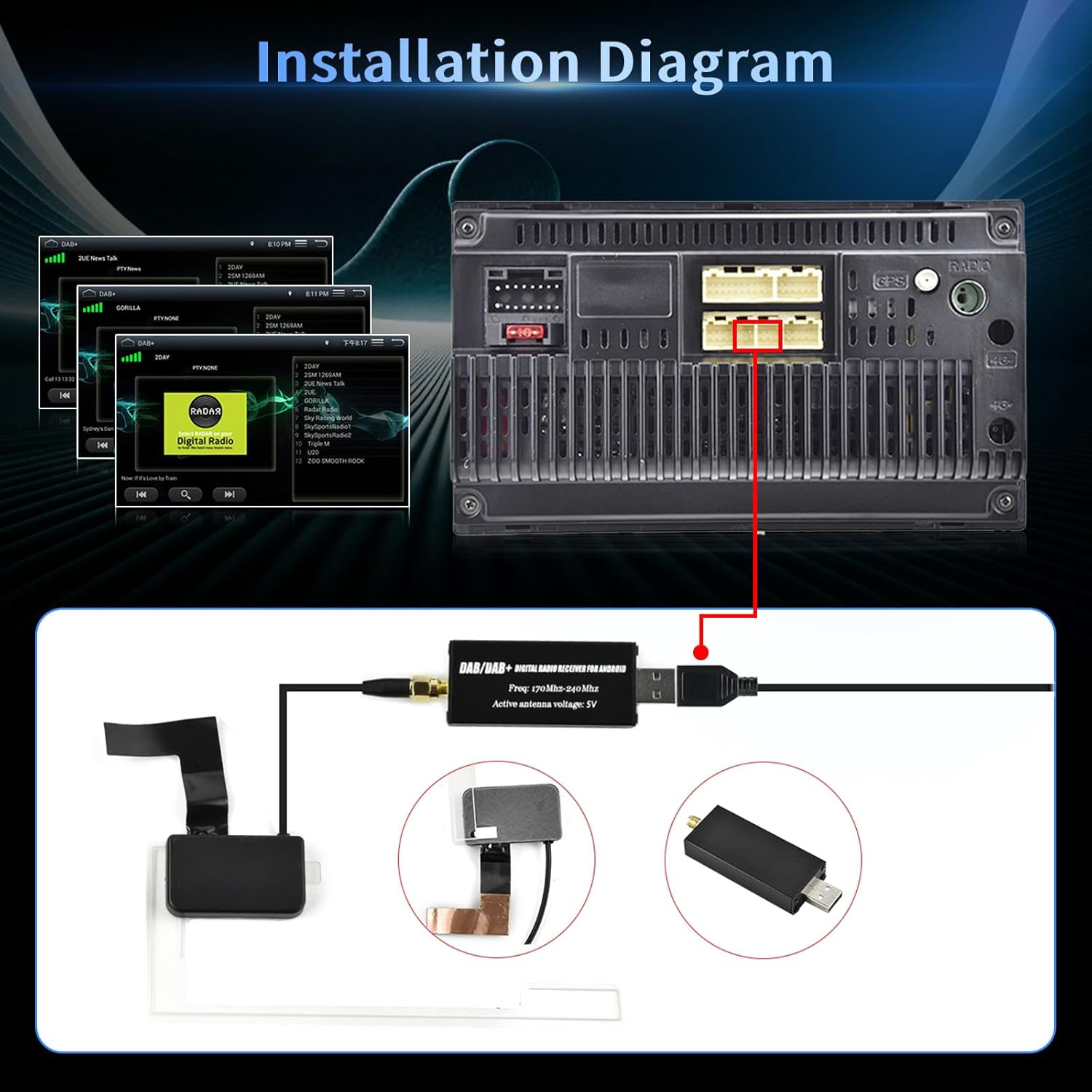 Antenna DAB/DAB+ per Autoradio 1 Din e 2 Din - immagine 6