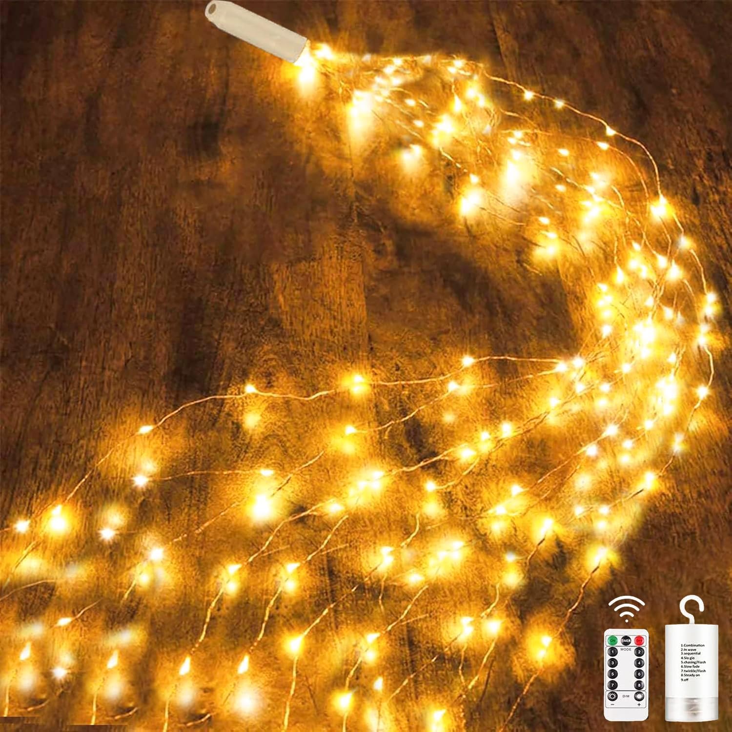 Luci Albero di Natale 1M 100 LED Cascata, Bianco Caldo