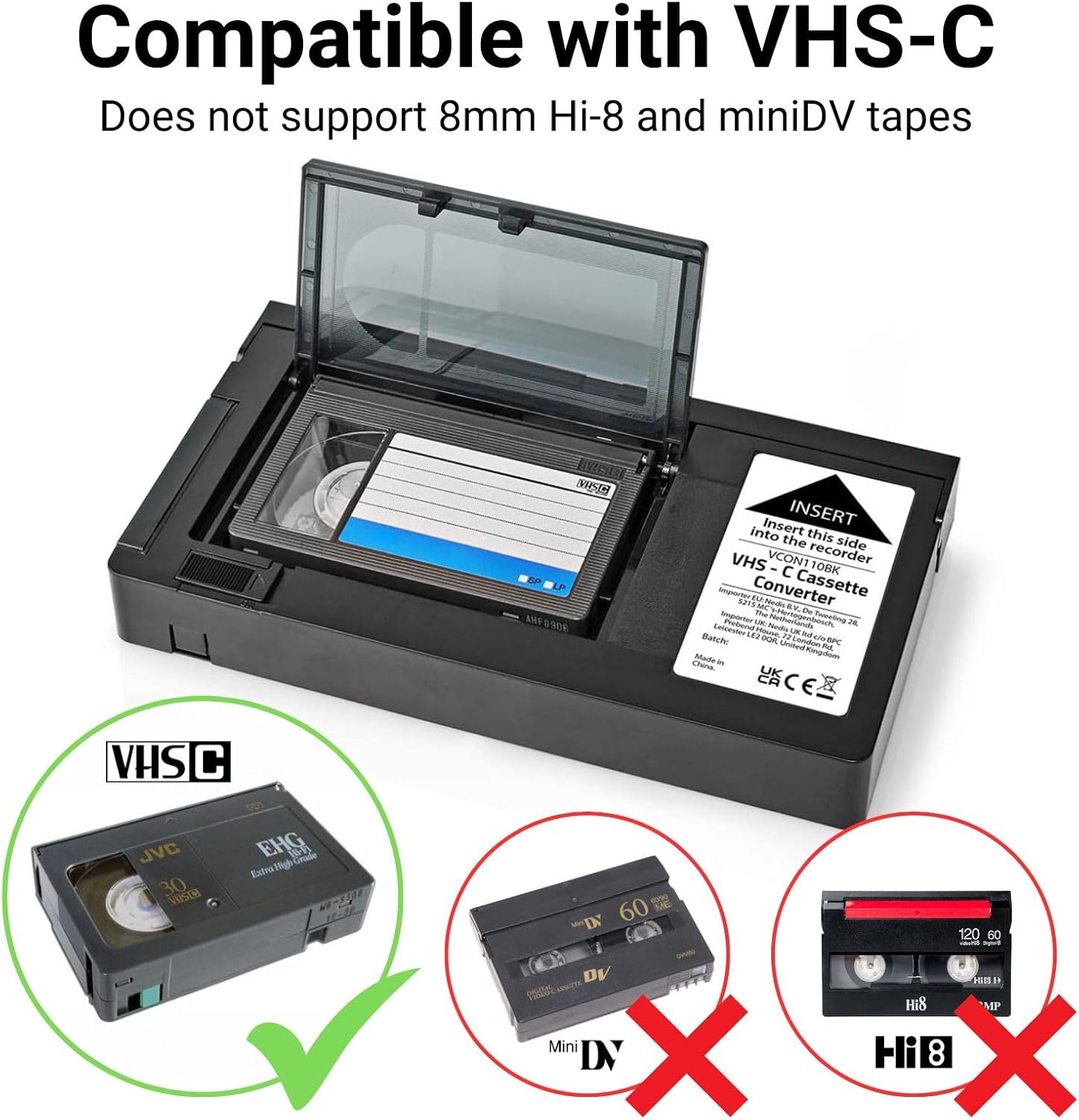 Nedis Convertitore VHS-C a VHS - Plug and Play, Nero - immagine 2