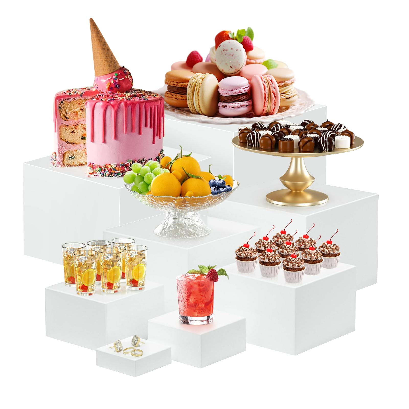 Alzatine per Allestimenti - Set 8 Espositori Acrilico Bianco