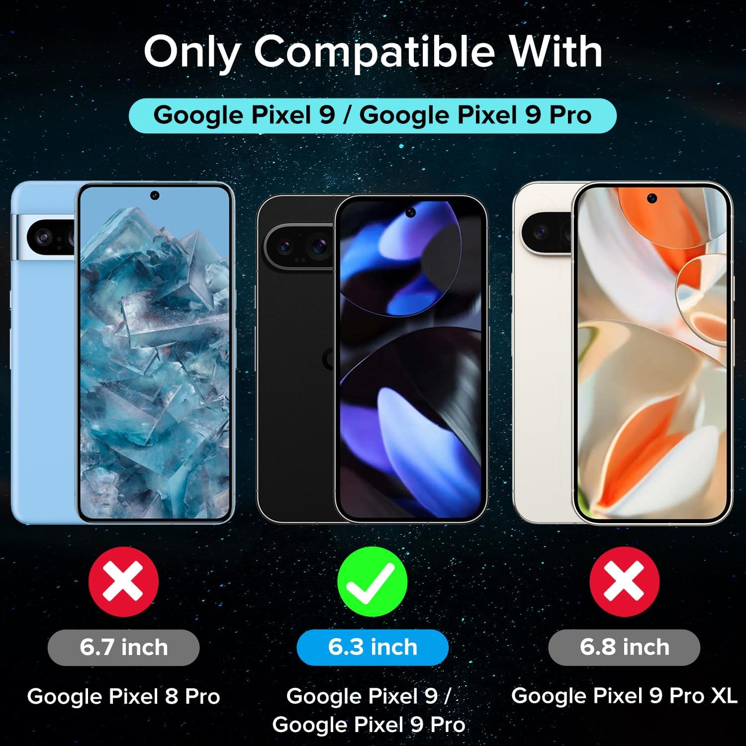 Ivoler 3 Pezzi Vetro Temperato per Google Pixel 9 - immagine 2