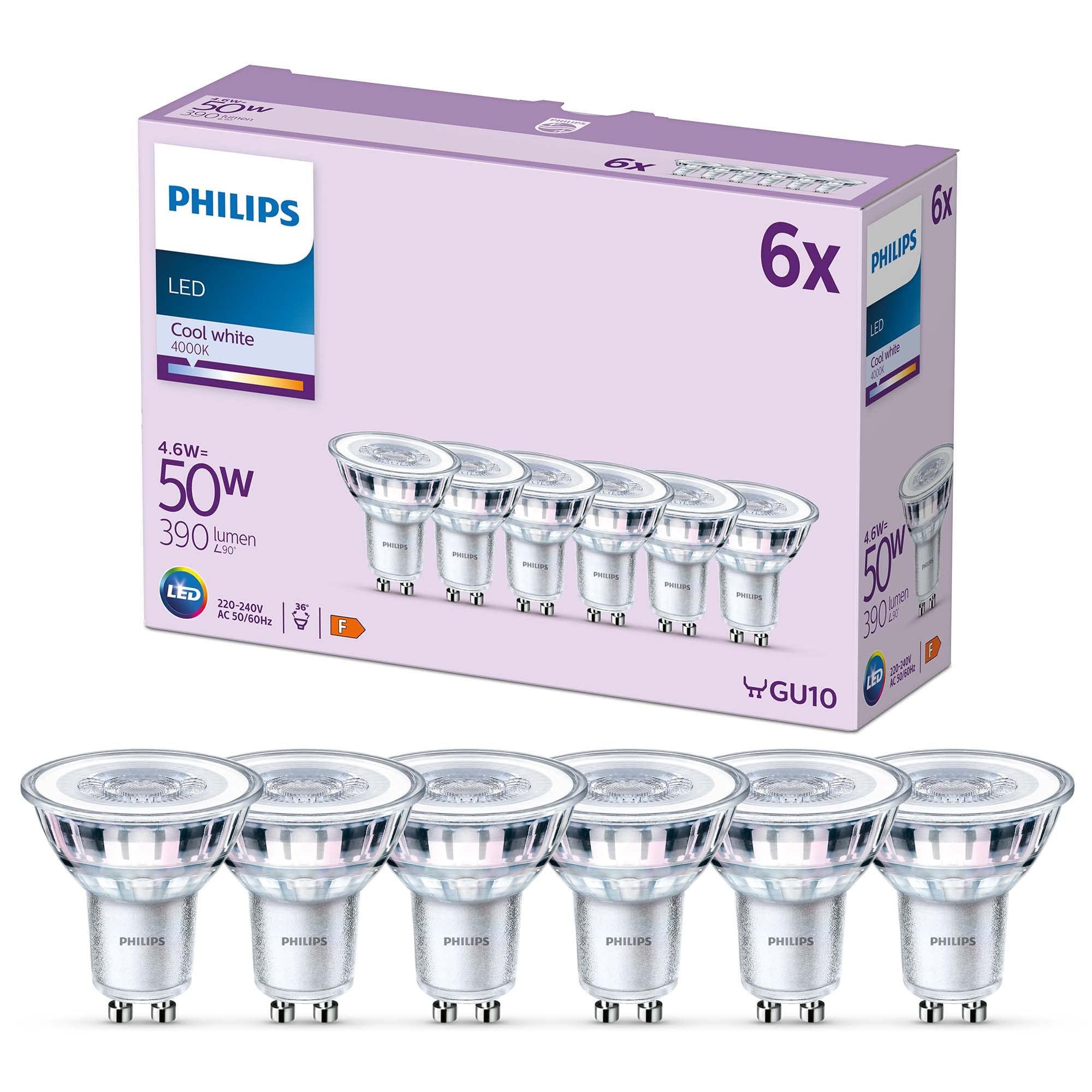 Philips LED Faretto, Luce Bianca Fredda, 50W, GU10, 6 pezzi
