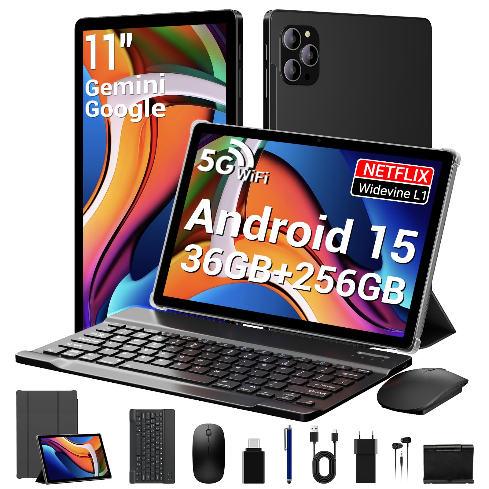 Levirtu Tablet 11" Android 15 Octa-Core 36GB+256GB, Nero