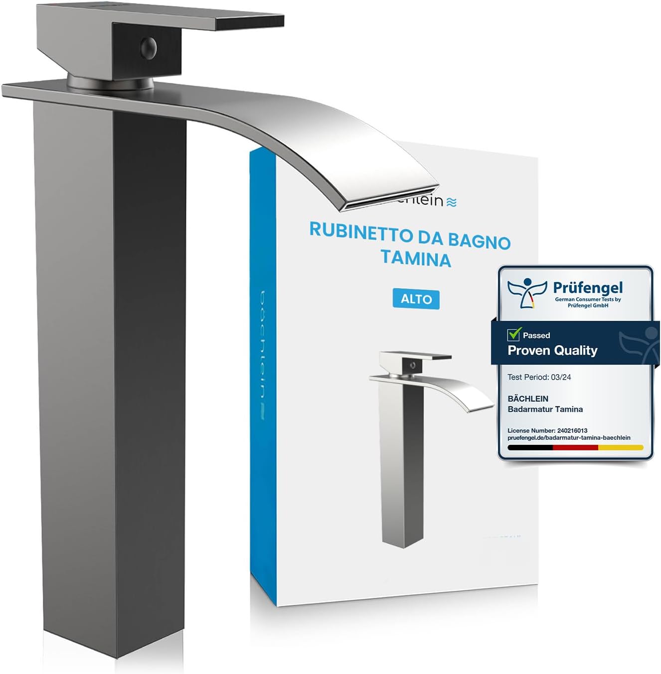 Bächlein Rubinetto Bagno Tamina Alto, Acciaio Spazzolato