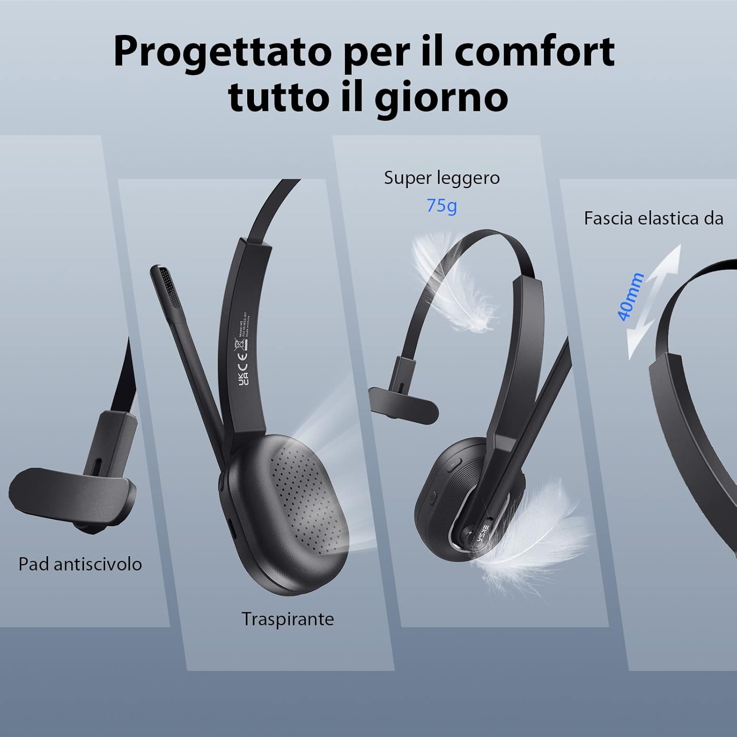 Eksa H5 Cuffie Bluetooth con Microfono e ANC - immagine 7