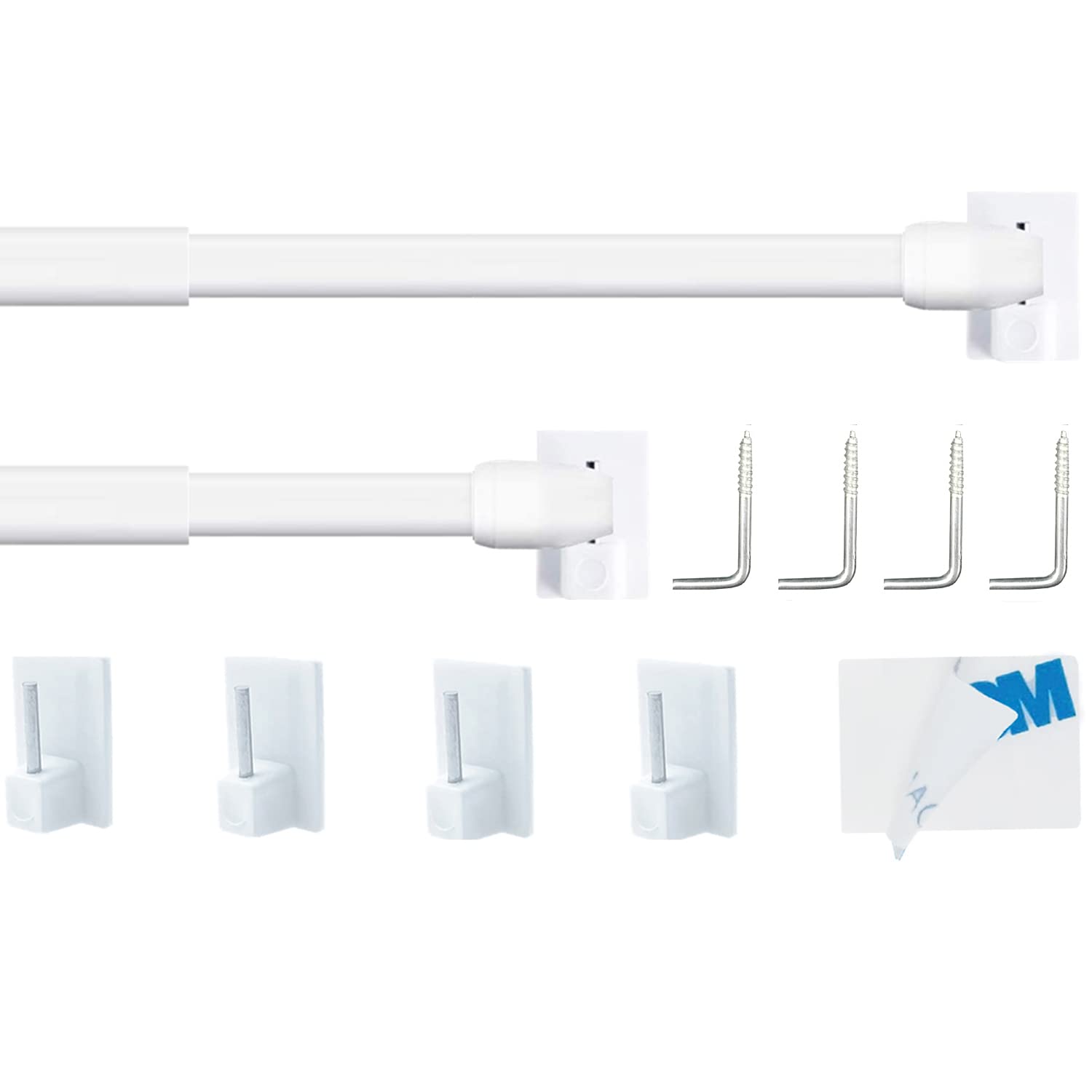 Set 2 Bastoni per Tende a Vetro Estensibili 40-70CM, Bianco