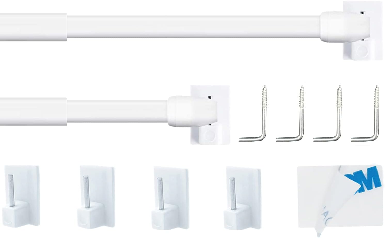 Set 2 Bastoni per Tende a Vetro Estensibili 40-70CM, Bianco - immagine 1