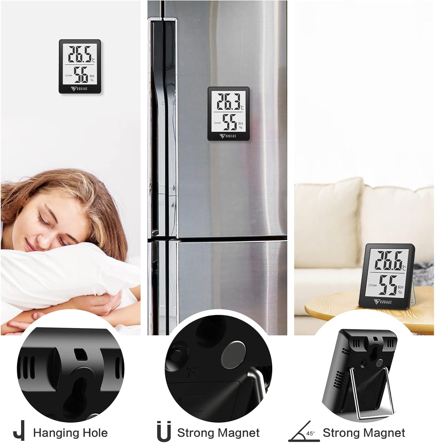 Doqaus Igrometro Termometro Digitale Interno, Nero - immagine 7