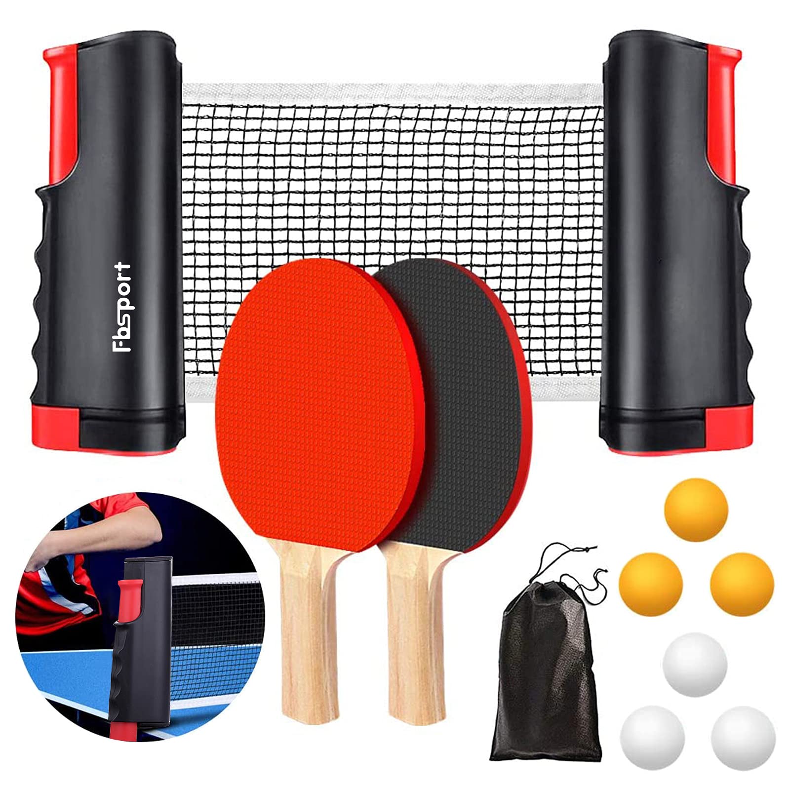 Fbsport Set da Ping Pong Professionale con 2 Racchette