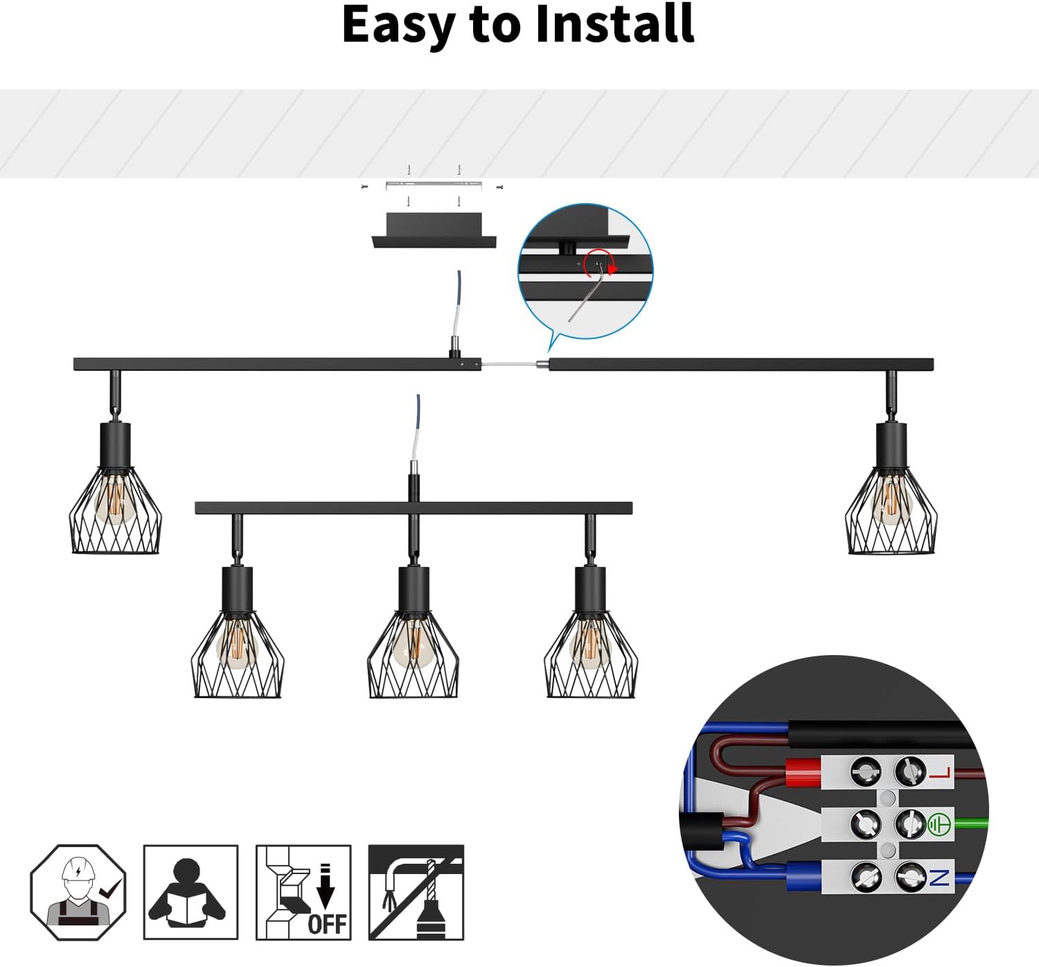 Lvwit Faretti Soffitto Orientabili Neri 5 Attacco E14 - immagine 4