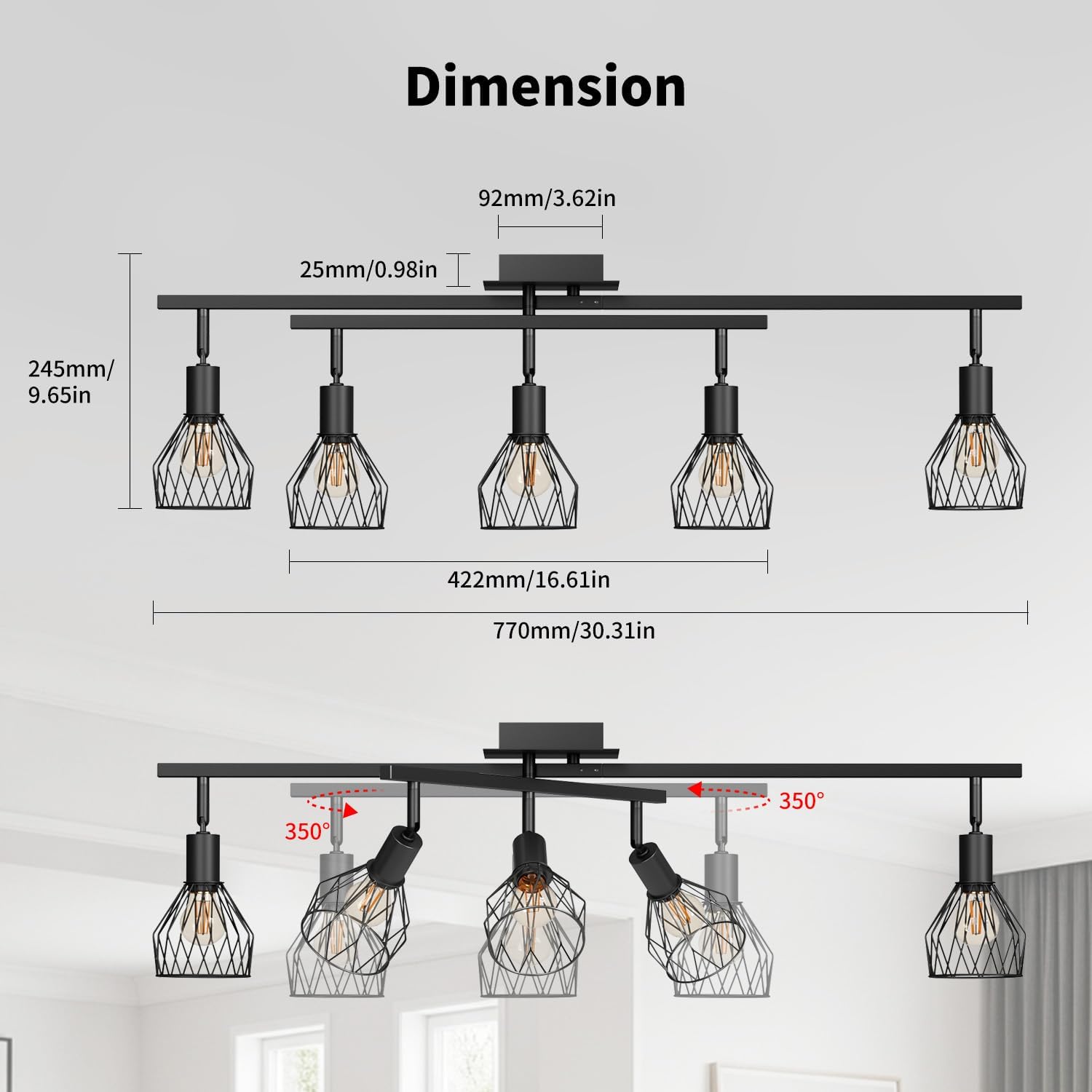 Lvwit Faretti Soffitto Orientabili Neri 5 Attacco E14 - immagine 6