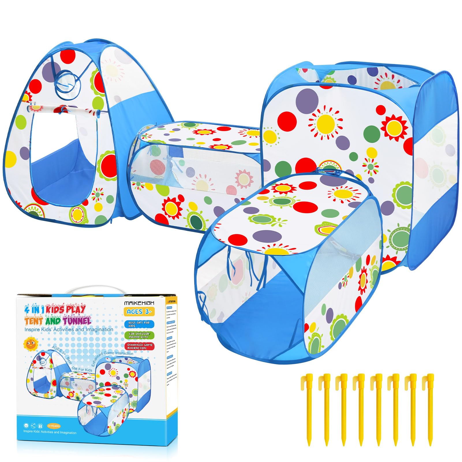 Maikehigh Tunnel Gioco per Bambini 4 in 1 Pop Up