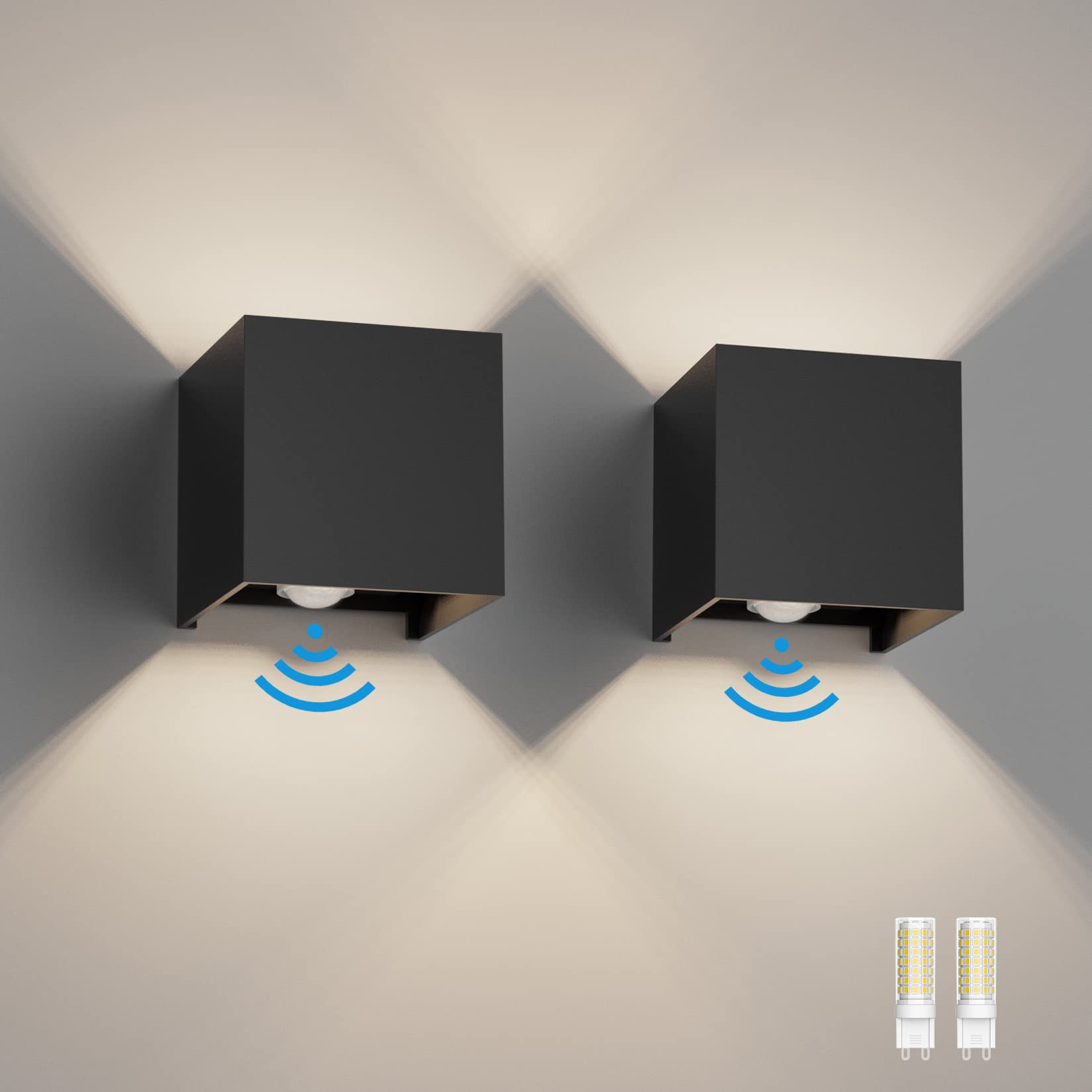 Klighten 2 Pezzi LED Lampada da Parete Interno/Esterno con Sensore