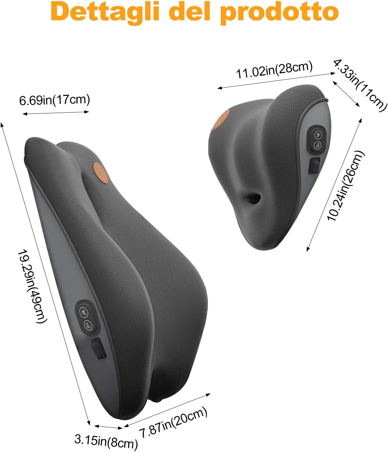 Ergocar Cuscino Lombare e Collo Memory Foam, Nero-Massaggio - immagine 2