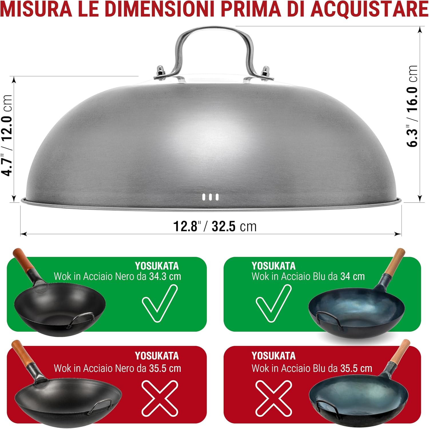 Yosukata Coperchio Universale Wok 32,5 cm Acciaio Inox - immagine 3