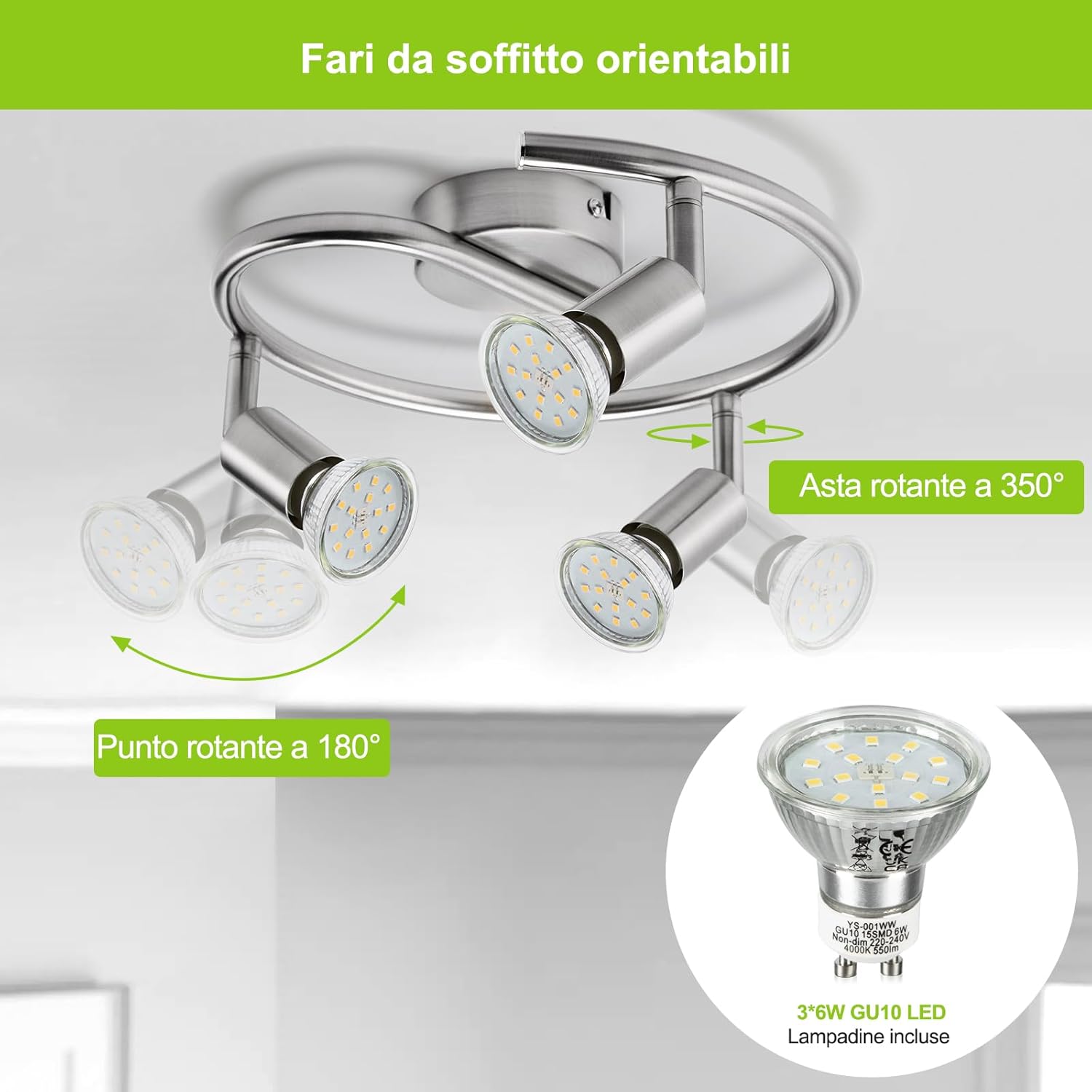 Bojim Faretti LED da Soffitto Orientabili 3 Luci - immagine 2
