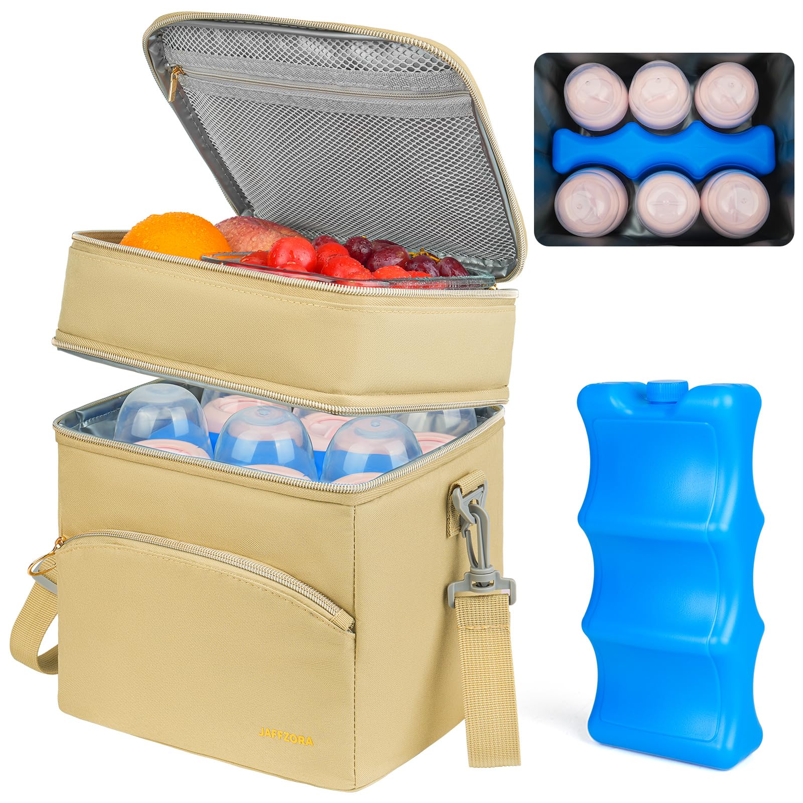 Borsa termica per il latte materno con impacco del ghiaccio, borsa termica per biberon, adatta per 6 bottiglie fino a 255 g, custodia da viaggio a doppio strato per allattamento e mamma che