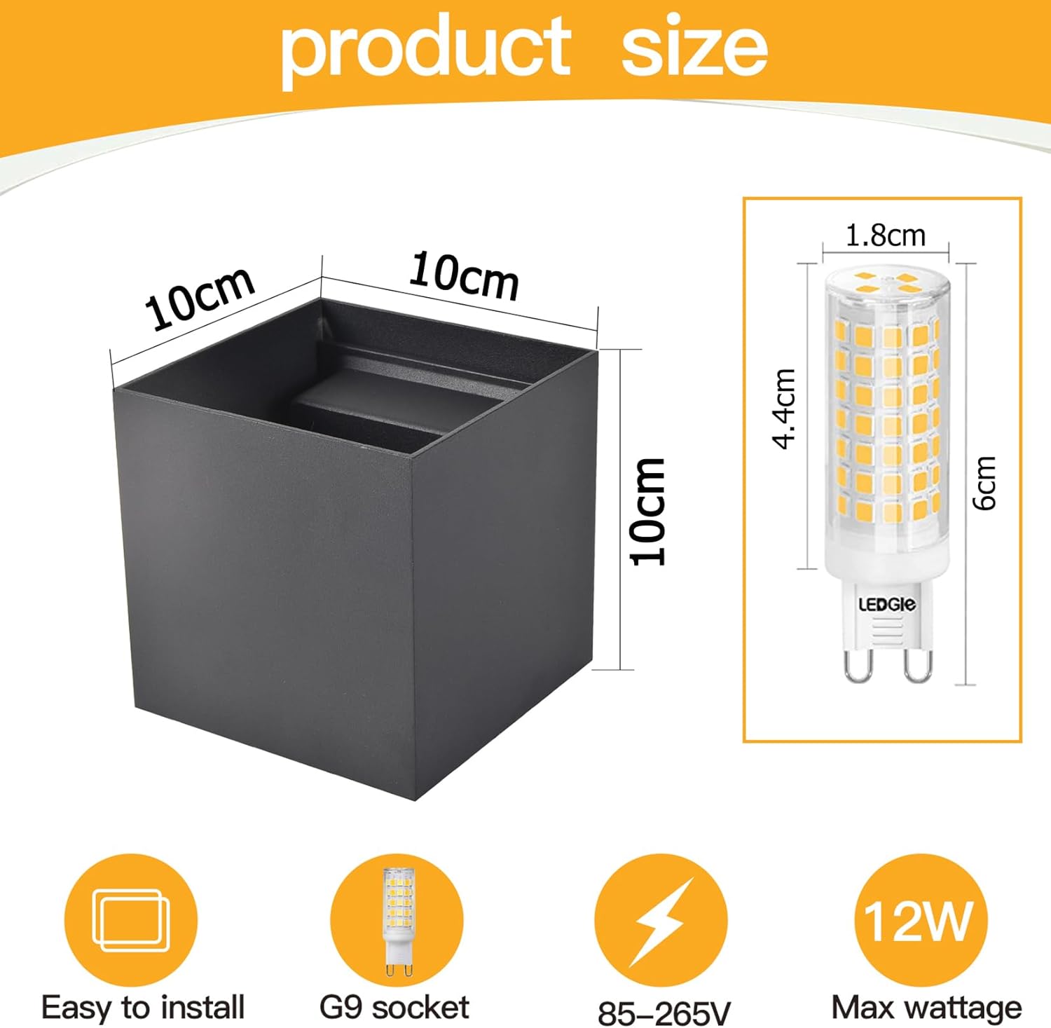 Fupe Set 4 Lampade da Parete G9 LED Esterno/Interno IP65, Nero - immagine 5