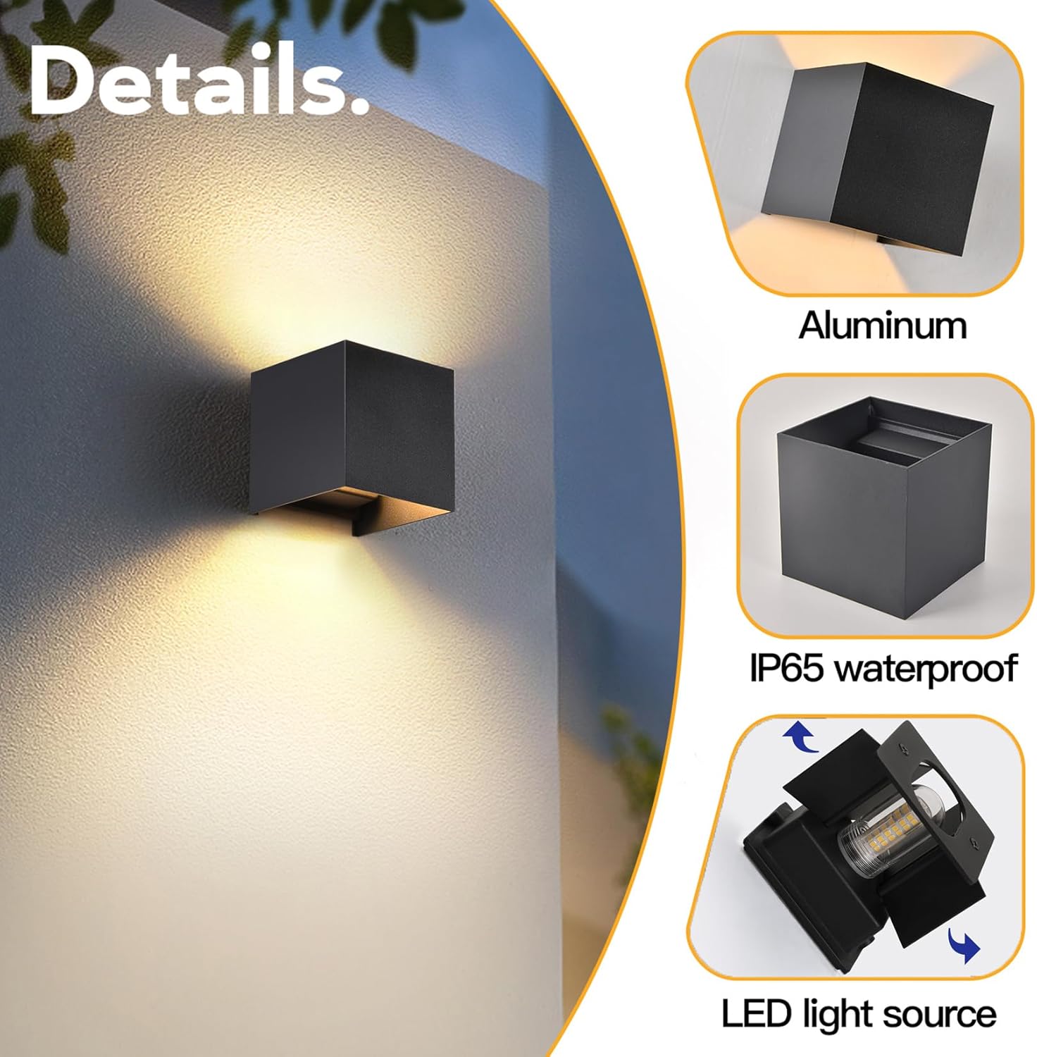 Fupe Set 4 Lampade da Parete G9 LED Esterno/Interno IP65, Nero - immagine 6