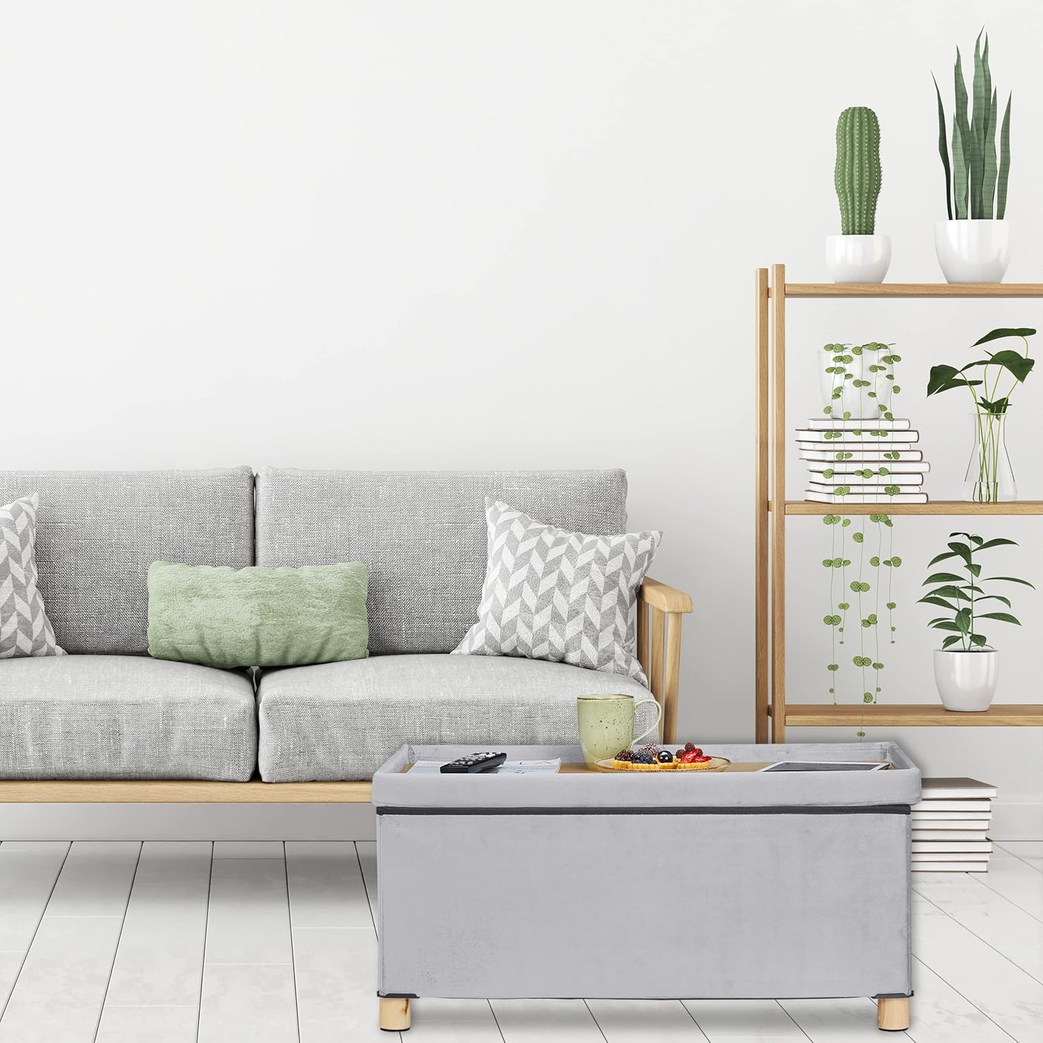 Relaxdays Pouf Contenitore con Vassoio 34x76x38cm - immagine 2