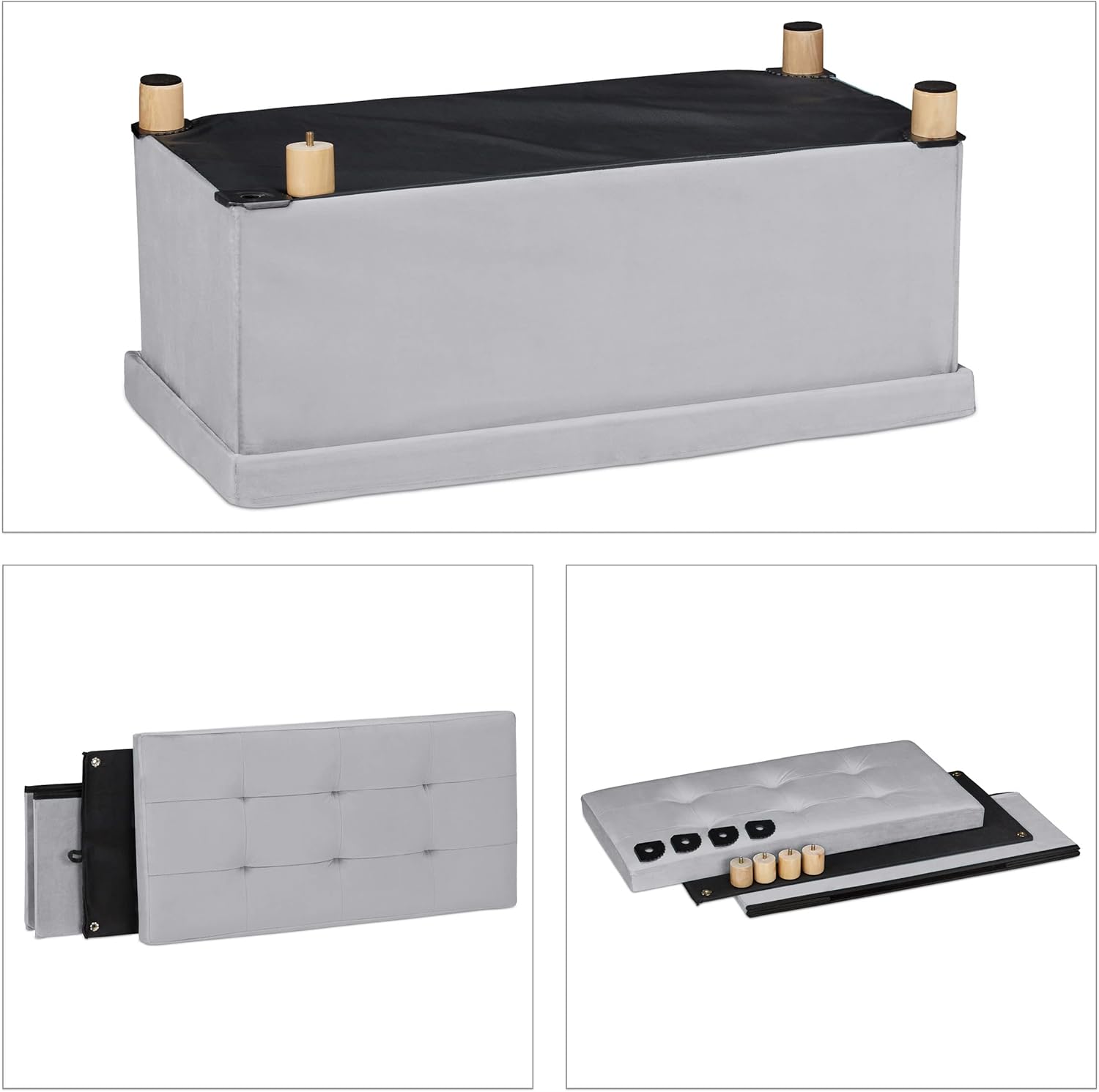 Relaxdays Pouf Contenitore con Vassoio 34x76x38cm - immagine 6