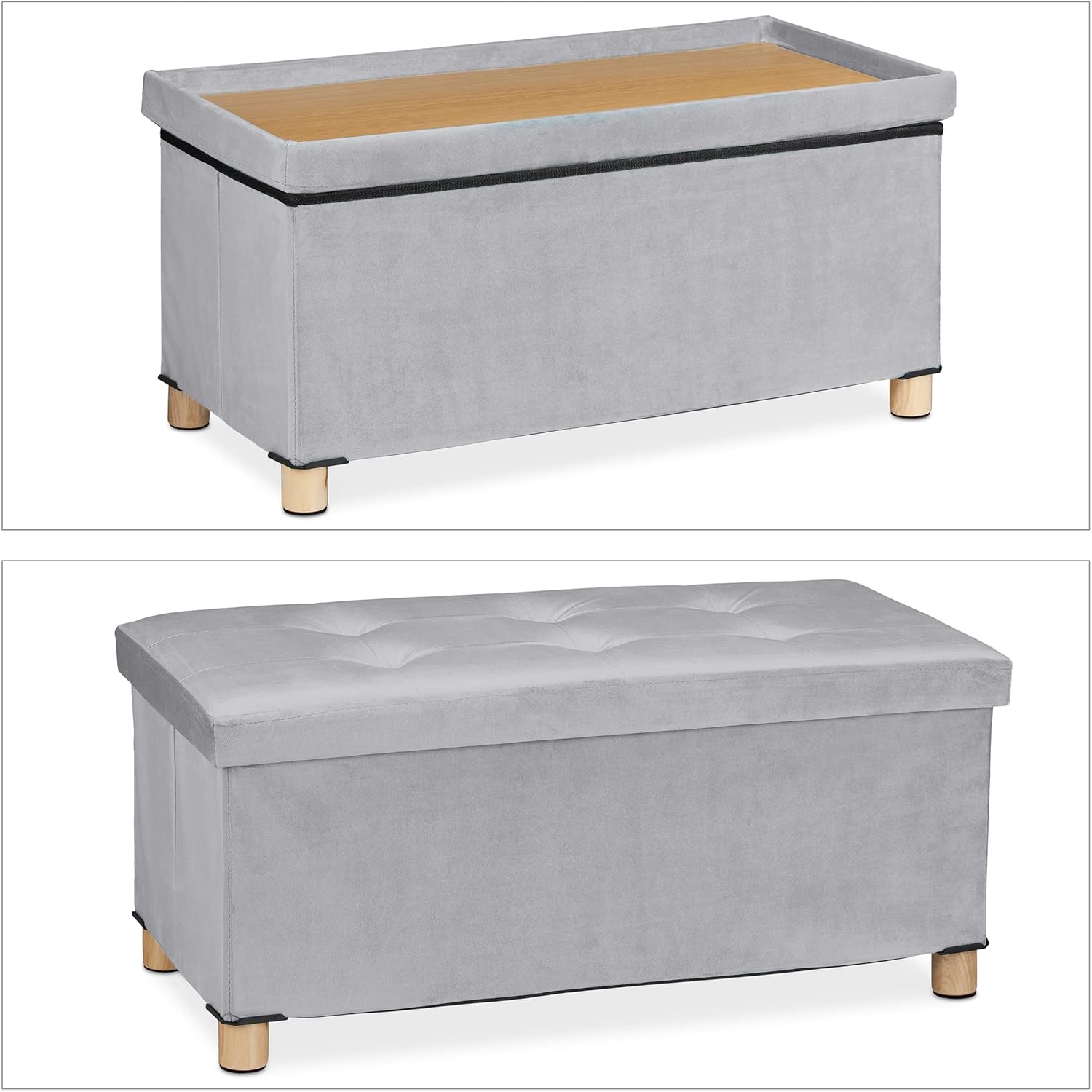 Relaxdays Pouf Contenitore con Vassoio 34x76x38cm - immagine 7