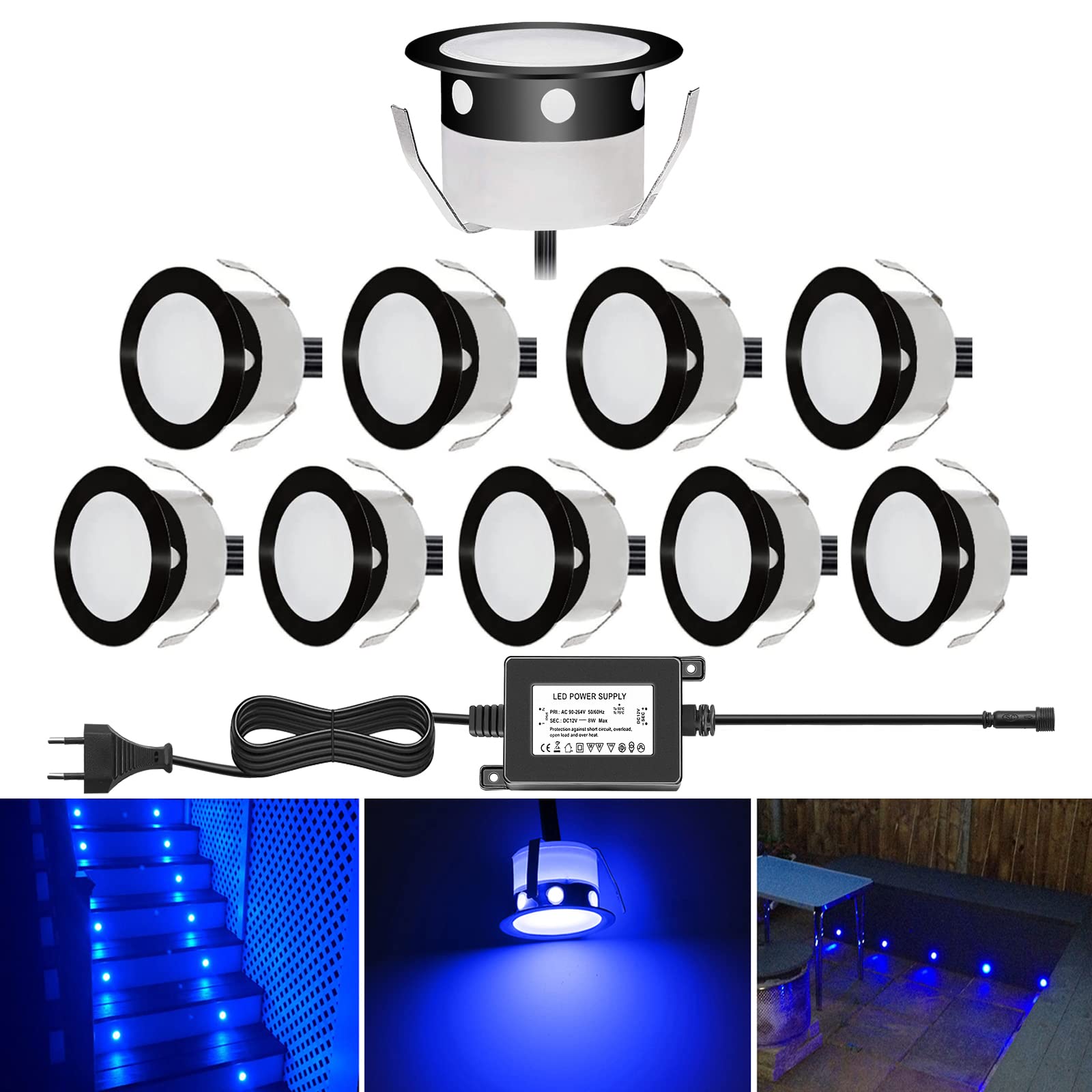 Faretti LED da Incasso per Esterni IP67, Acciaio Inox, Nero