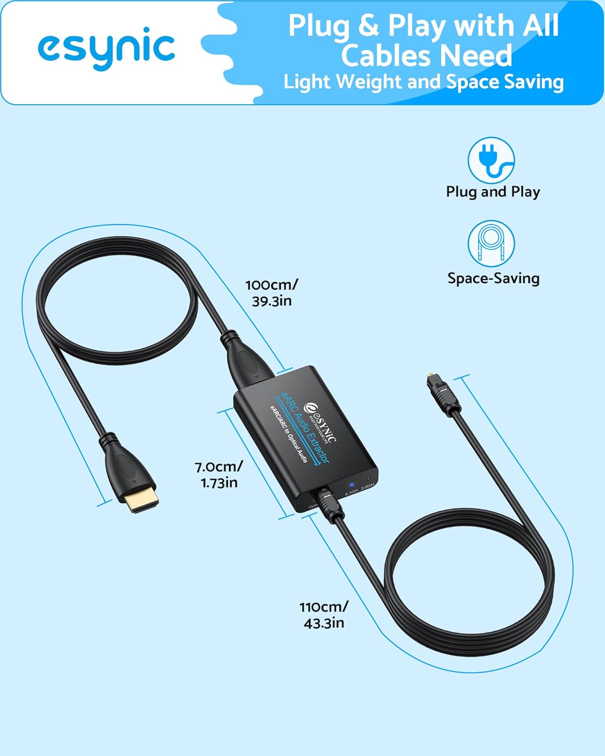 eSynic eARC ARC Audio Extractor con Cavo HDMI - immagine 8