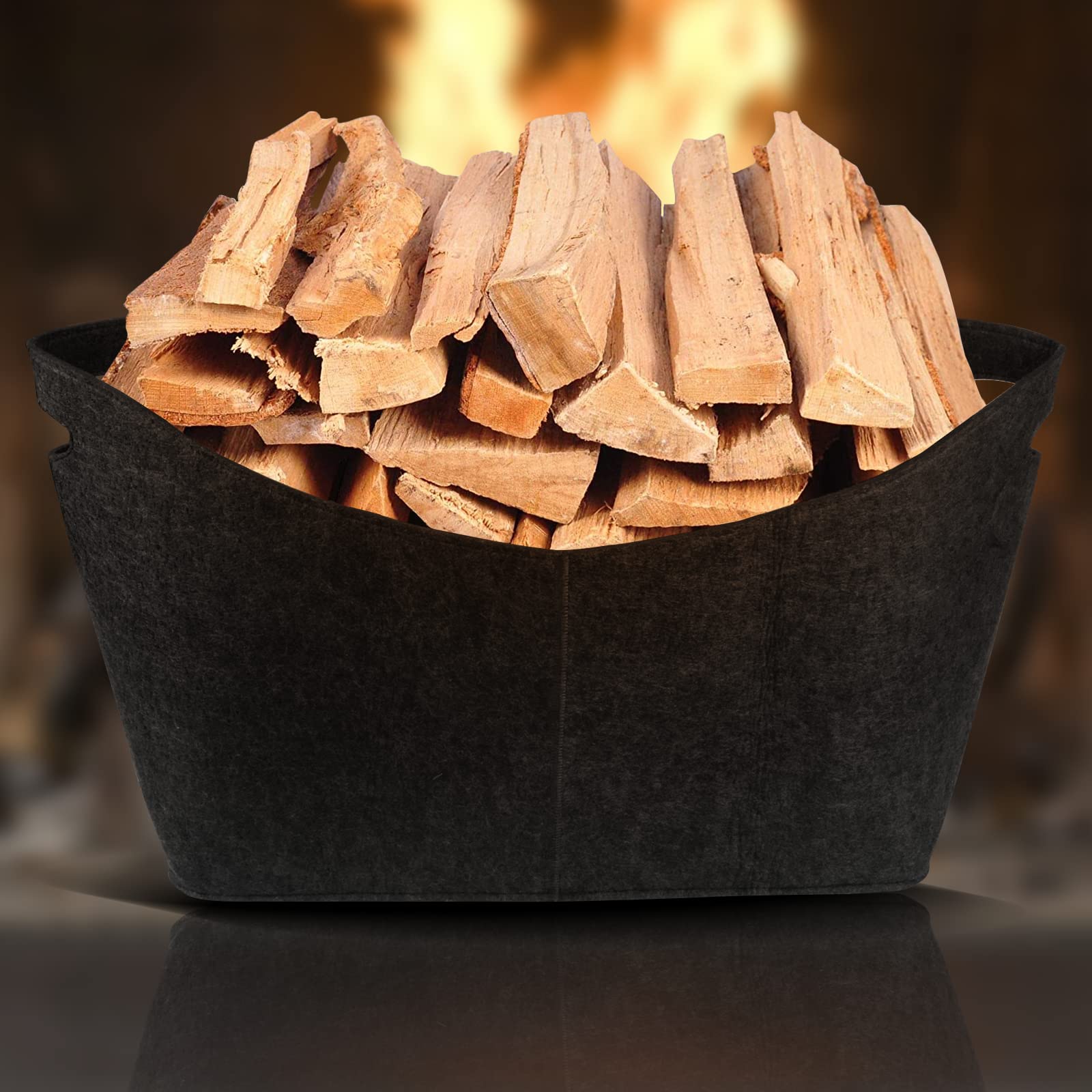 Cestino in Feltro per Legna da Ardere XXL, Grigio Scuro