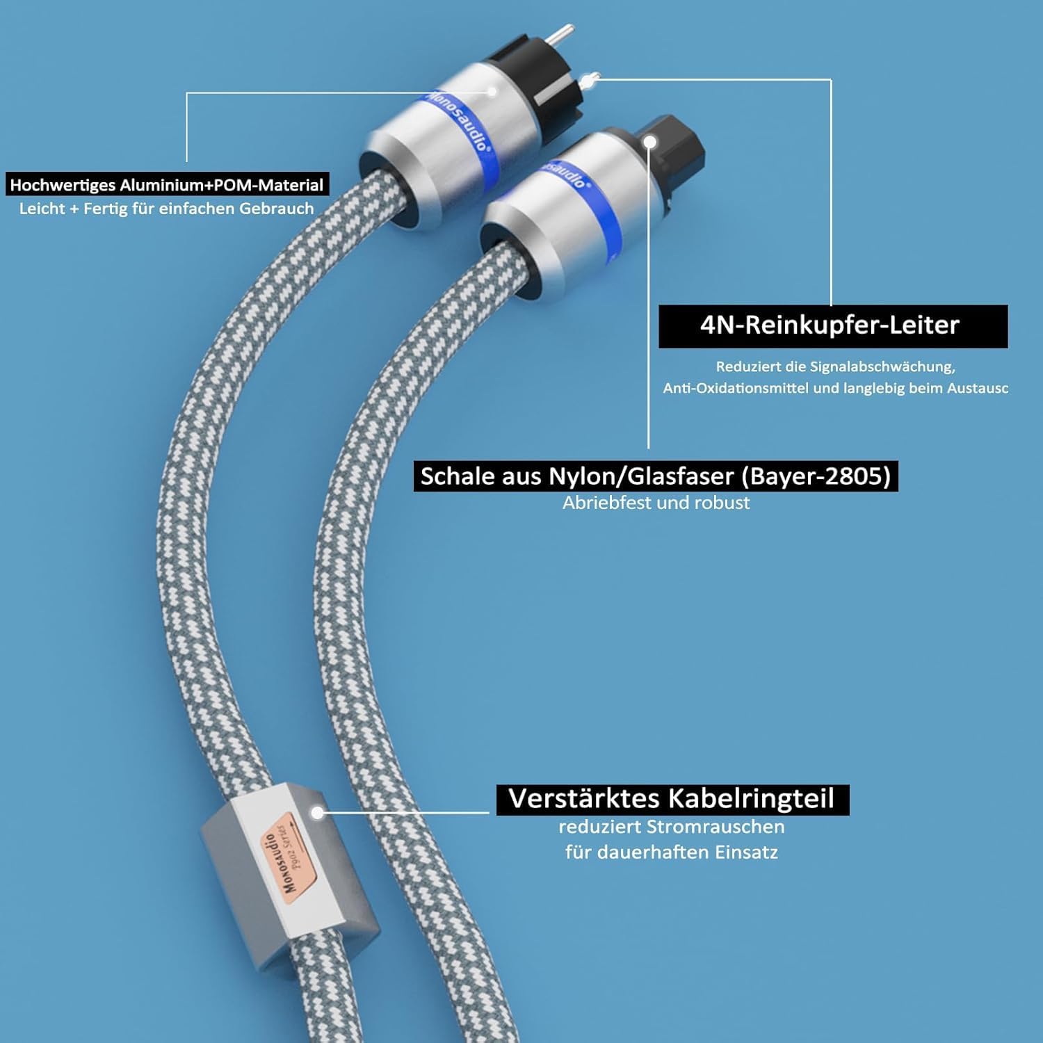 Monosaudio P902E6R - Cavo Alimentazione HiFi 1m - immagine 6