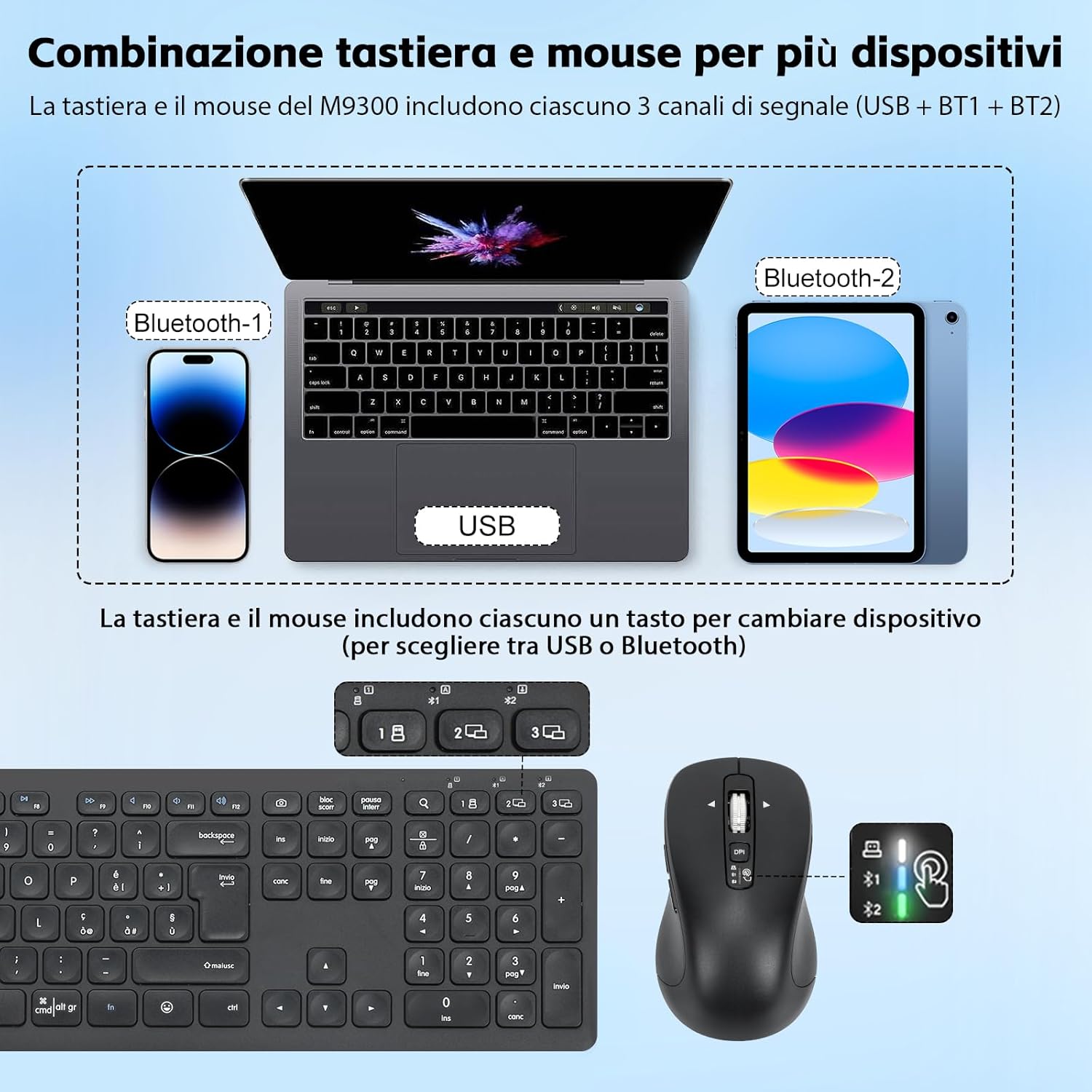 Combinazione Tastiera e Mouse Wireless M9300 - immagine 6