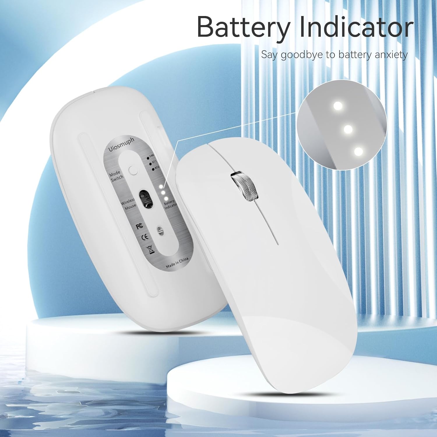 Uiosmuph U30 Mouse Wireless Bluetooth Ricaricabile, Bianca - immagine 4