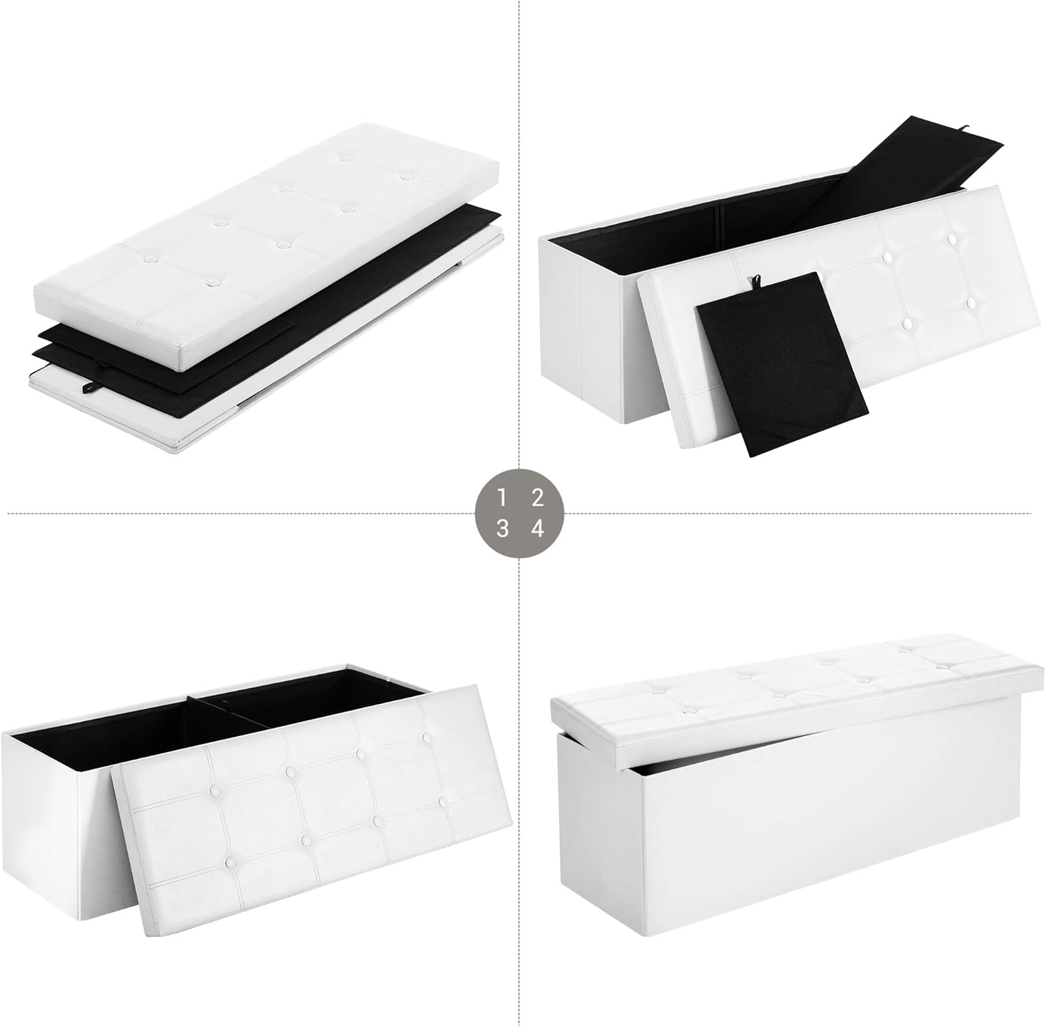 SONGMICS Cassapanca Contenitore 120L, Bianco - immagine 6