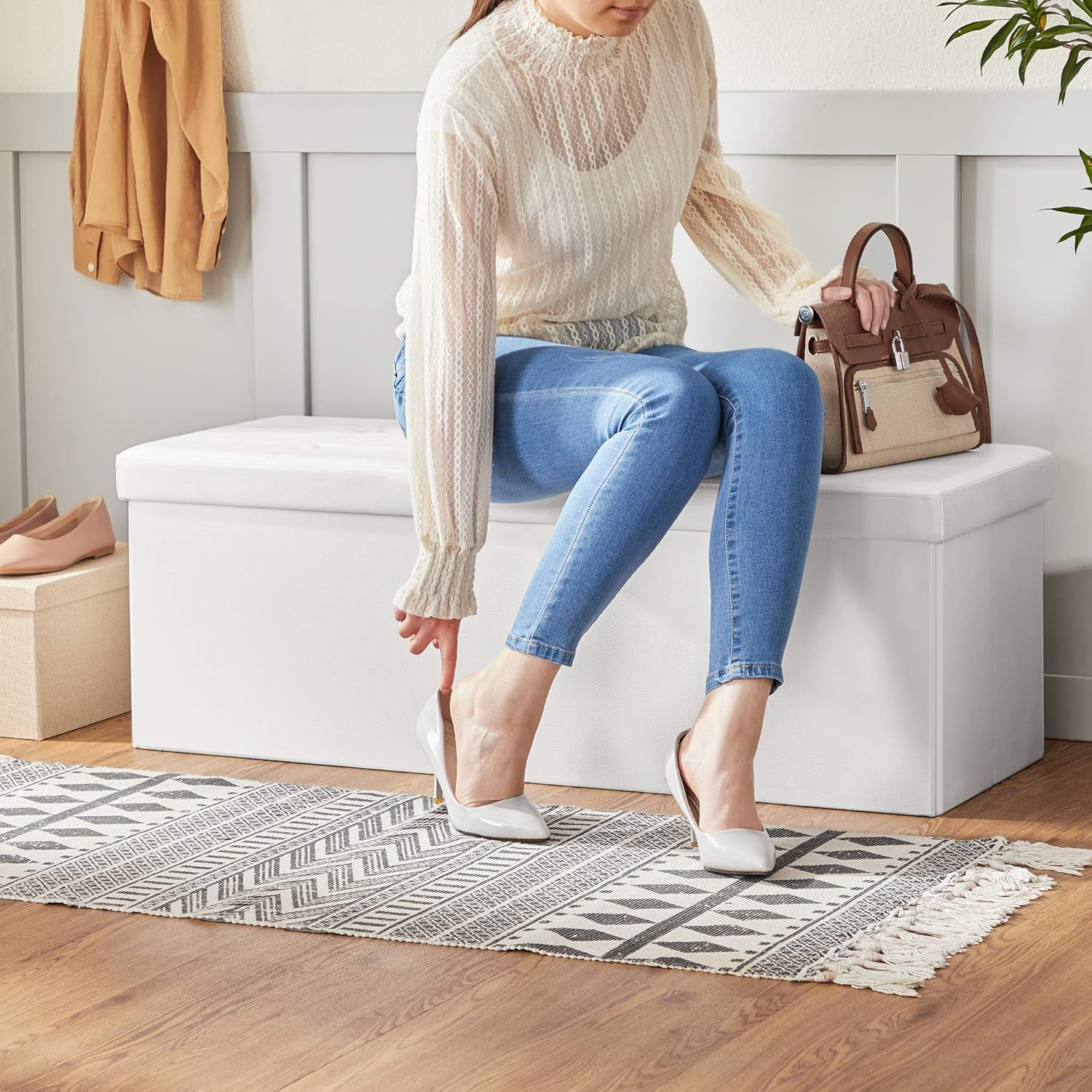 SONGMICS Cassapanca Contenitore 120L, Bianco - immagine 7