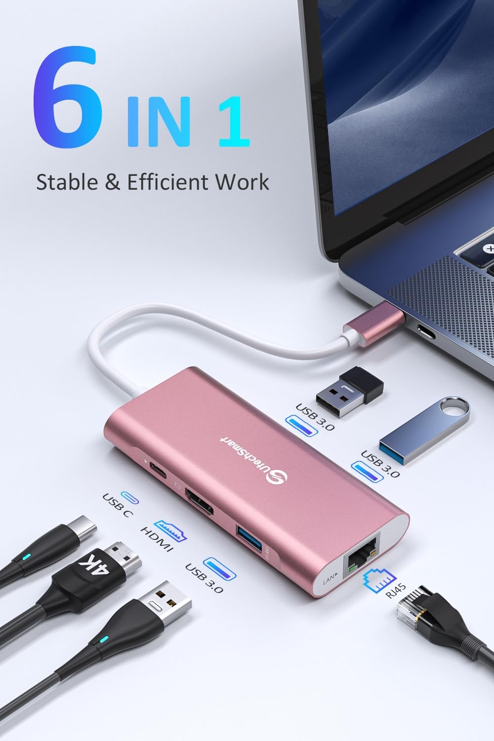 Utechsmart Hub USB C 6 in 1 con HDMI e Ethernet - immagine 2