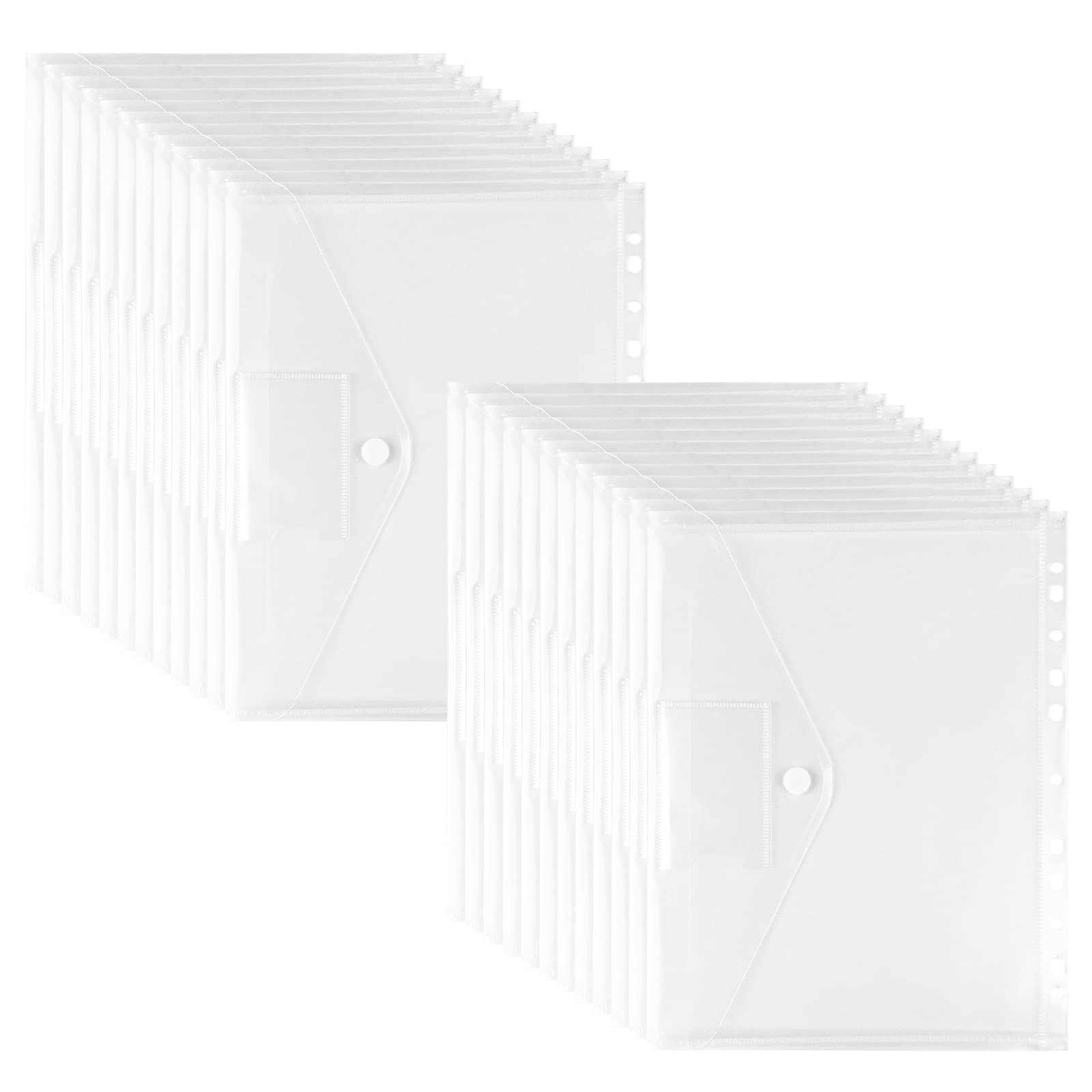 Fousenuk 24 Pezzi Cartellina Portadocumenti A4, Trasparente Impermeabile Cartelle Archivio con Bottone, Tasca per Etichette, 11 Buche Busta Espandibili, Cartelline Plastica per Scuola, Ufficio, Casa