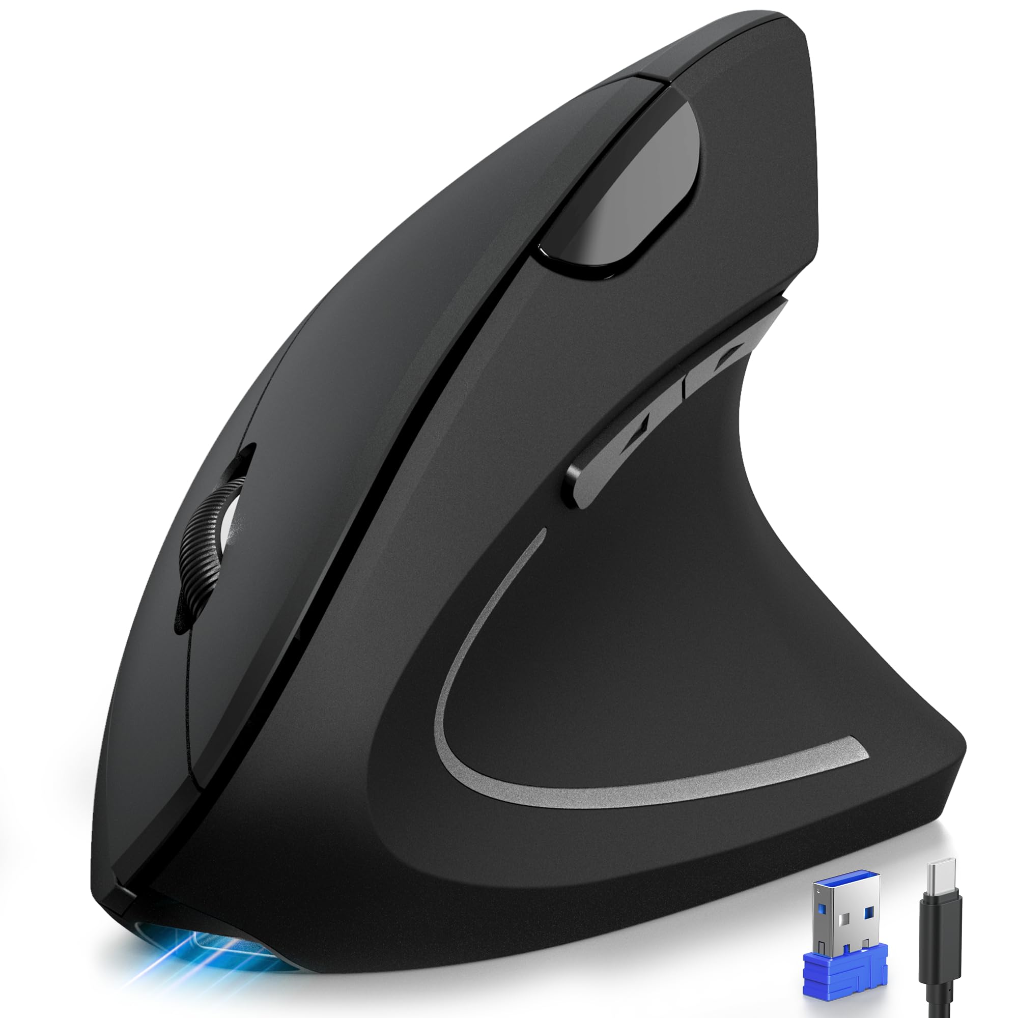 Tecknet Mouse Verticale Wireless Ricaricabile 4800 DPI, Nero