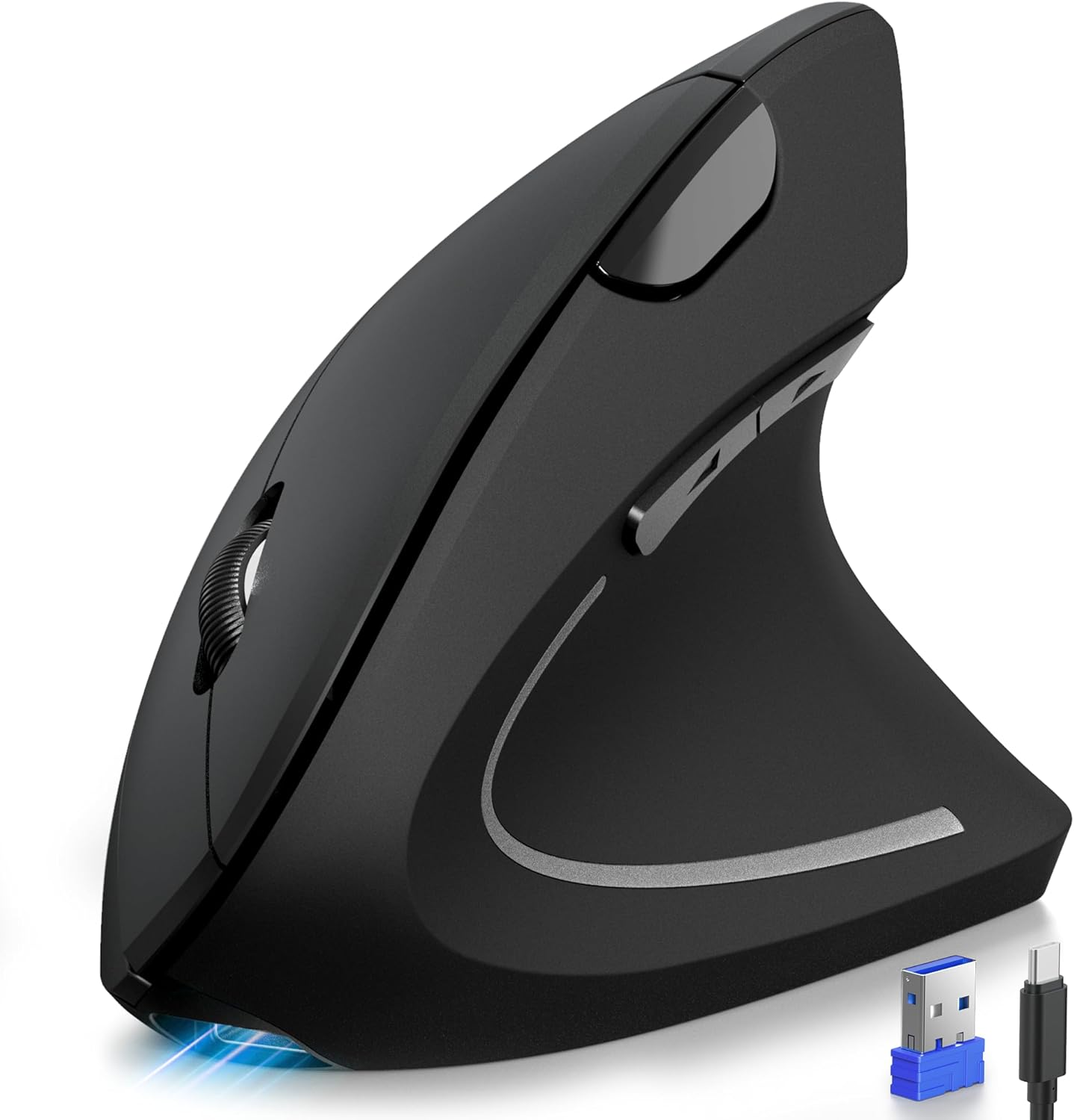 Tecknet Mouse Verticale Wireless Ricaricabile 4800 DPI, Nero - immagine 1