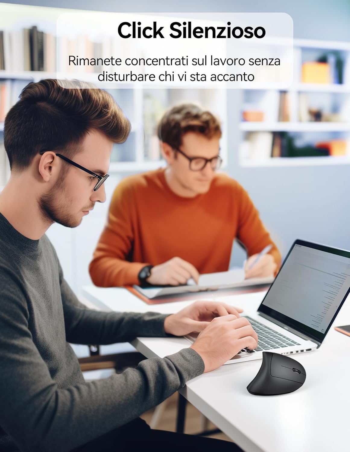 Tecknet Mouse Verticale Wireless Ricaricabile 4800 DPI, Nero - immagine 5