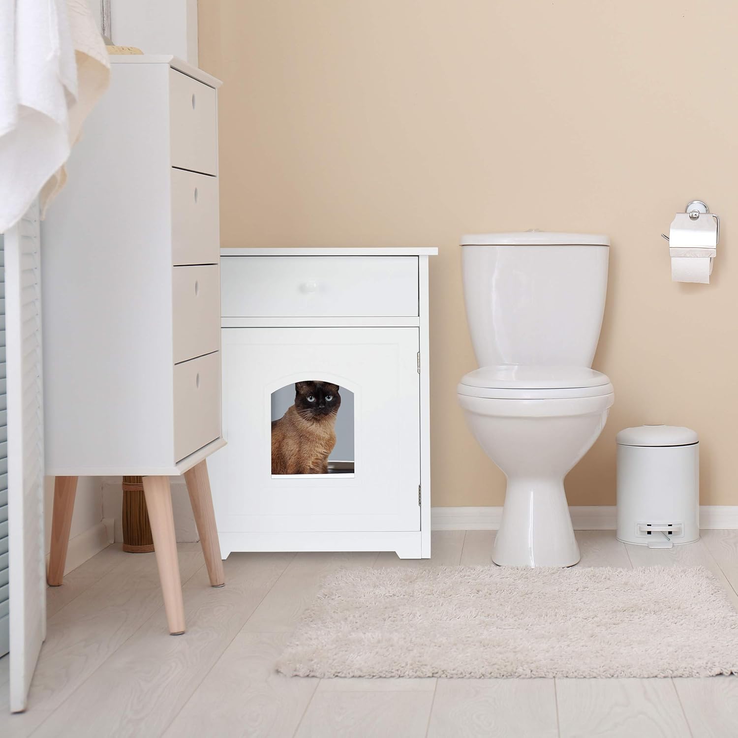 Relaxdays Mobiletto Lettiera per Gatti, Bianco - immagine 2