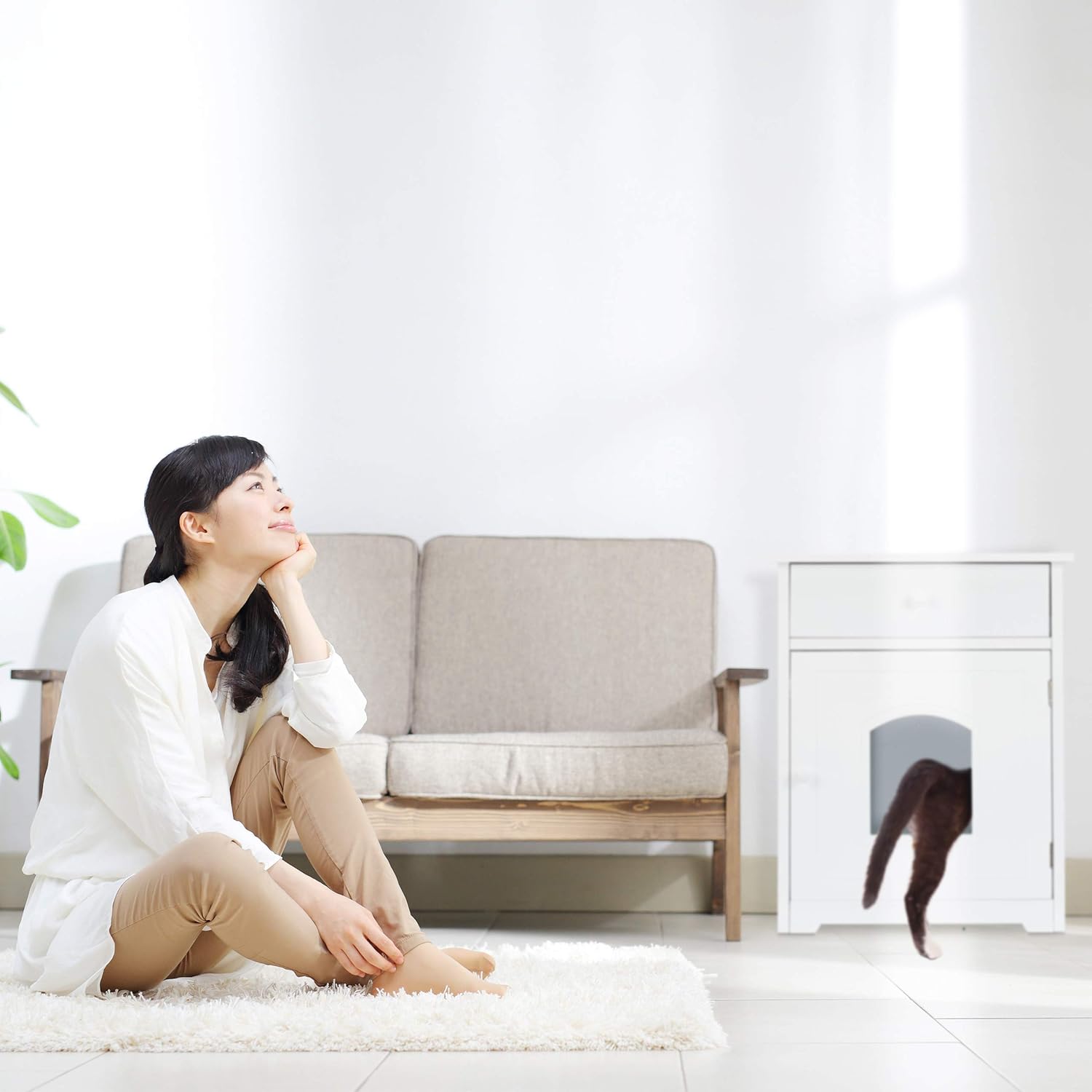 Relaxdays Mobiletto Lettiera per Gatti, Bianco - immagine 3