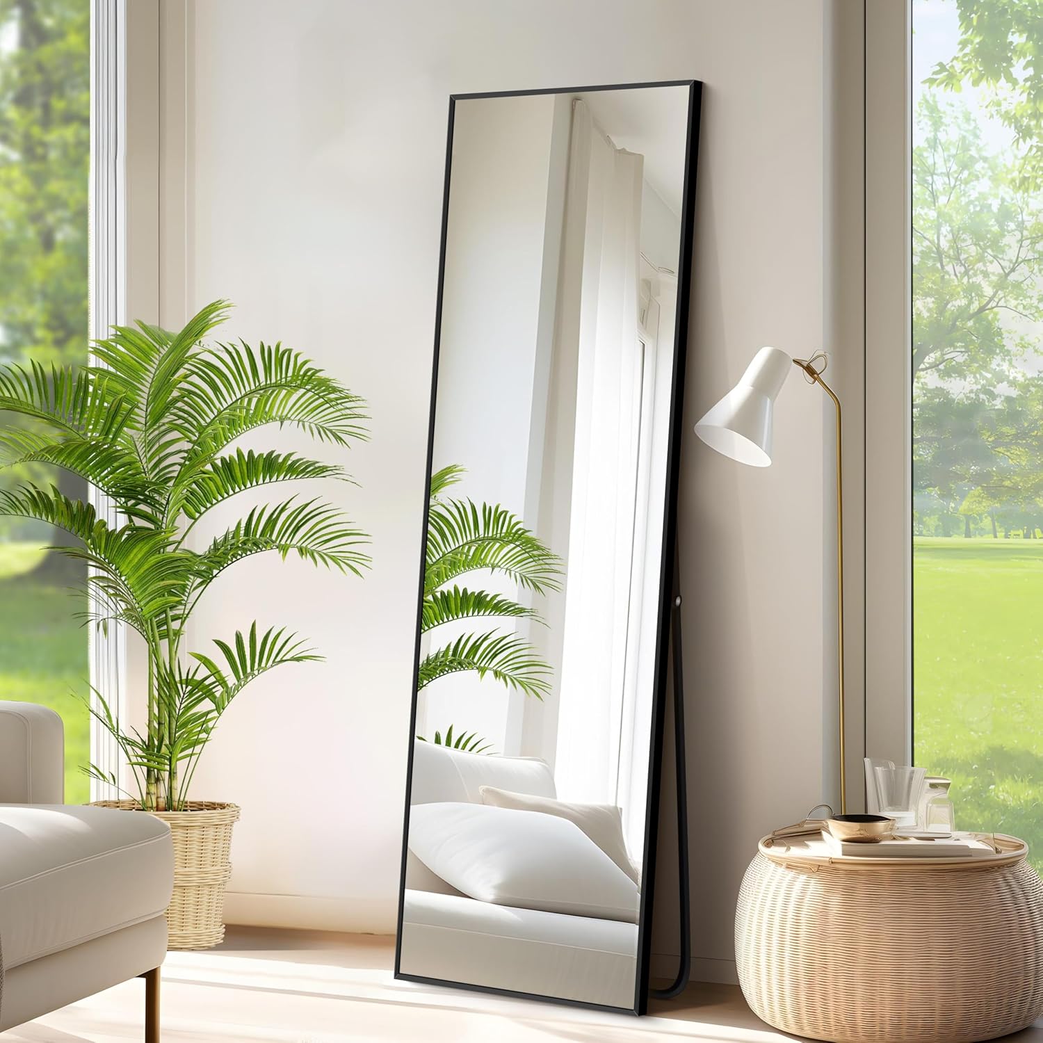 Nimury Specchio da Terra 150x40 cm, Cornice Nera