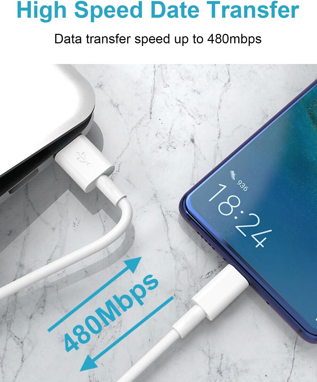 Caricatore USB 18W Quick Charge 3.0 con Cavo Type-C 2M - immagine 4