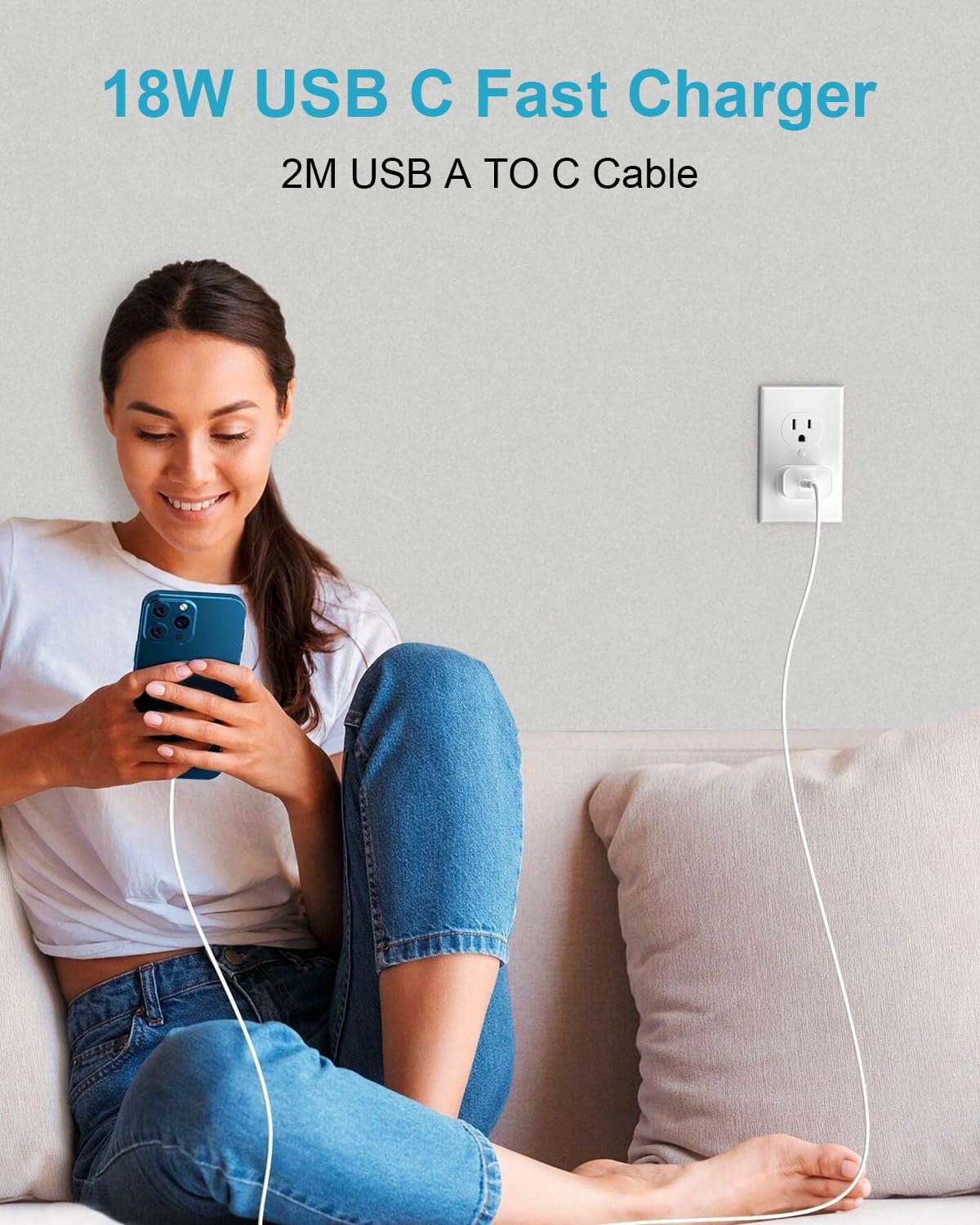 Caricatore USB 18W Quick Charge 3.0 con Cavo Type-C 2M - immagine 6